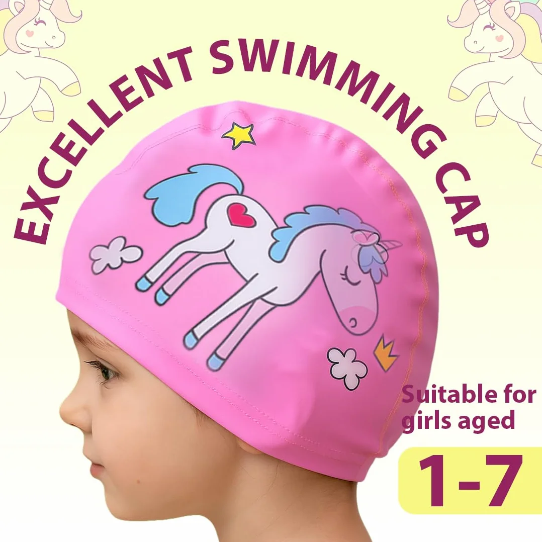 Gorro piscina bebe impermeable unicornio 2 unidades poliéster rosa 1-7 años cabello corto largo