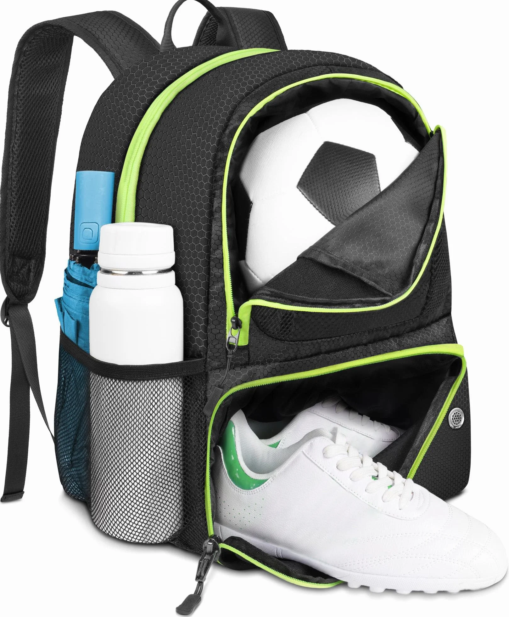 YOREPEK Mochila Futbol con Zapatillero Impermeable Multifuncional Multideporte Transpirable Negro