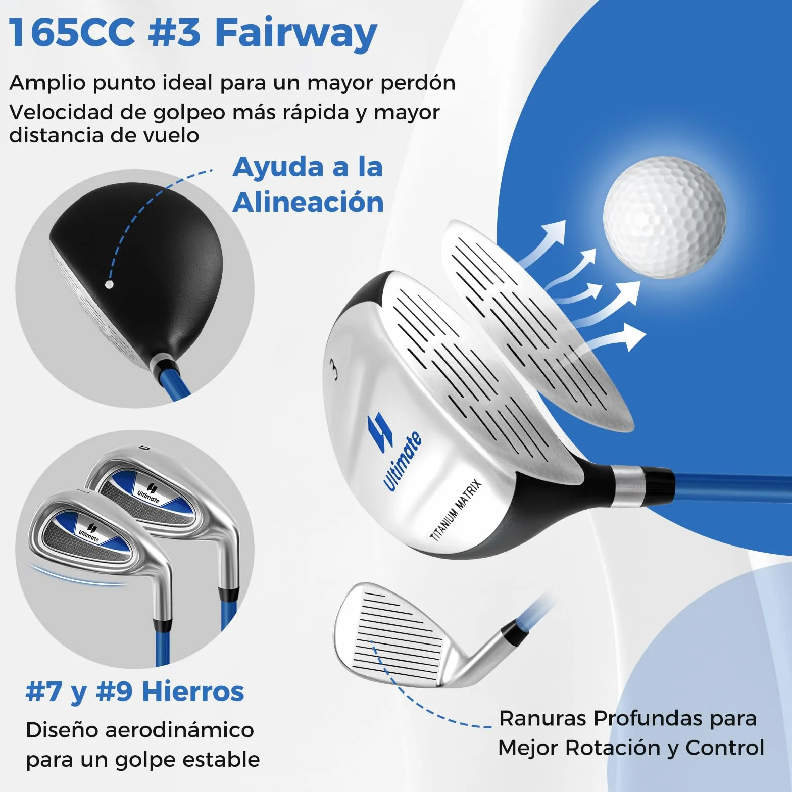 COSTWAY Set de Palos de Golf para Niños 8-13 Años, Incluye Madera 3, Hierros 7 y 9, Putter, Bolsa