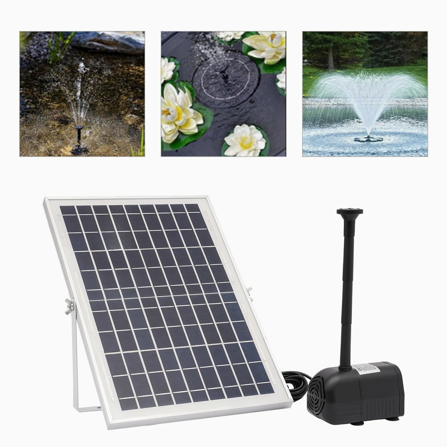 OUKANING Juego de bomba de agua solar para fuentes, 10 W, 1000 L/H, bomba solar para estanque IP68, resistente al agua, con mango de apoyo inclinable y alfombrillas antideslizantes, sin escobillas
