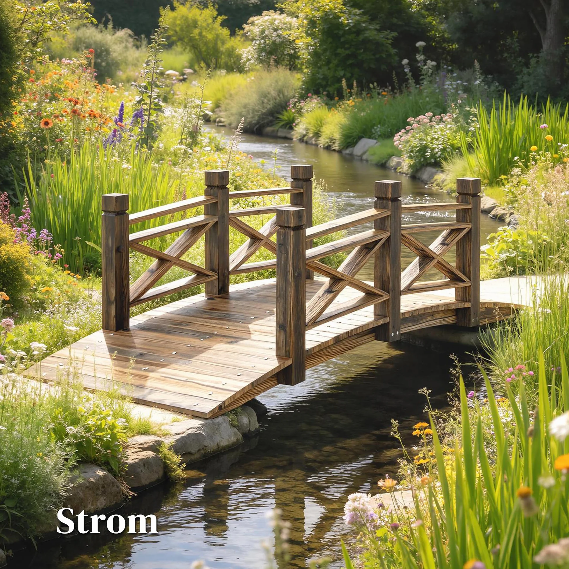Outsunny Puente de madera con barandilla, puente de jardín de madera de abeto, puente para estanque con aspecto antiguo, transitable, hasta 200 kg, resistente a la corrosión, puente decorativo para