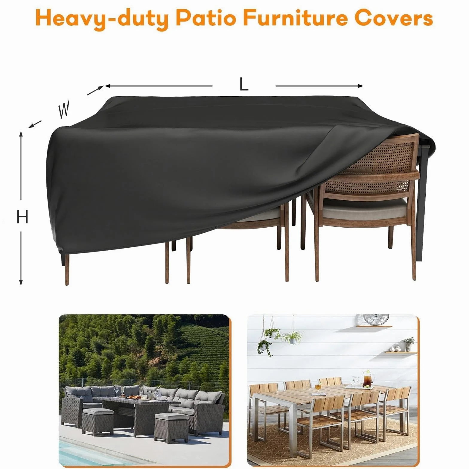 HOLEILUCK Funda Impermeable,Tela Impermeable para Exterior,Funda Sillas Jardin,Fundas para Muebles De Jardín, 375x365x95cm Cuadrado/Rectangular Negro 420D Oxford para Muebles de Exterior sillas mesas