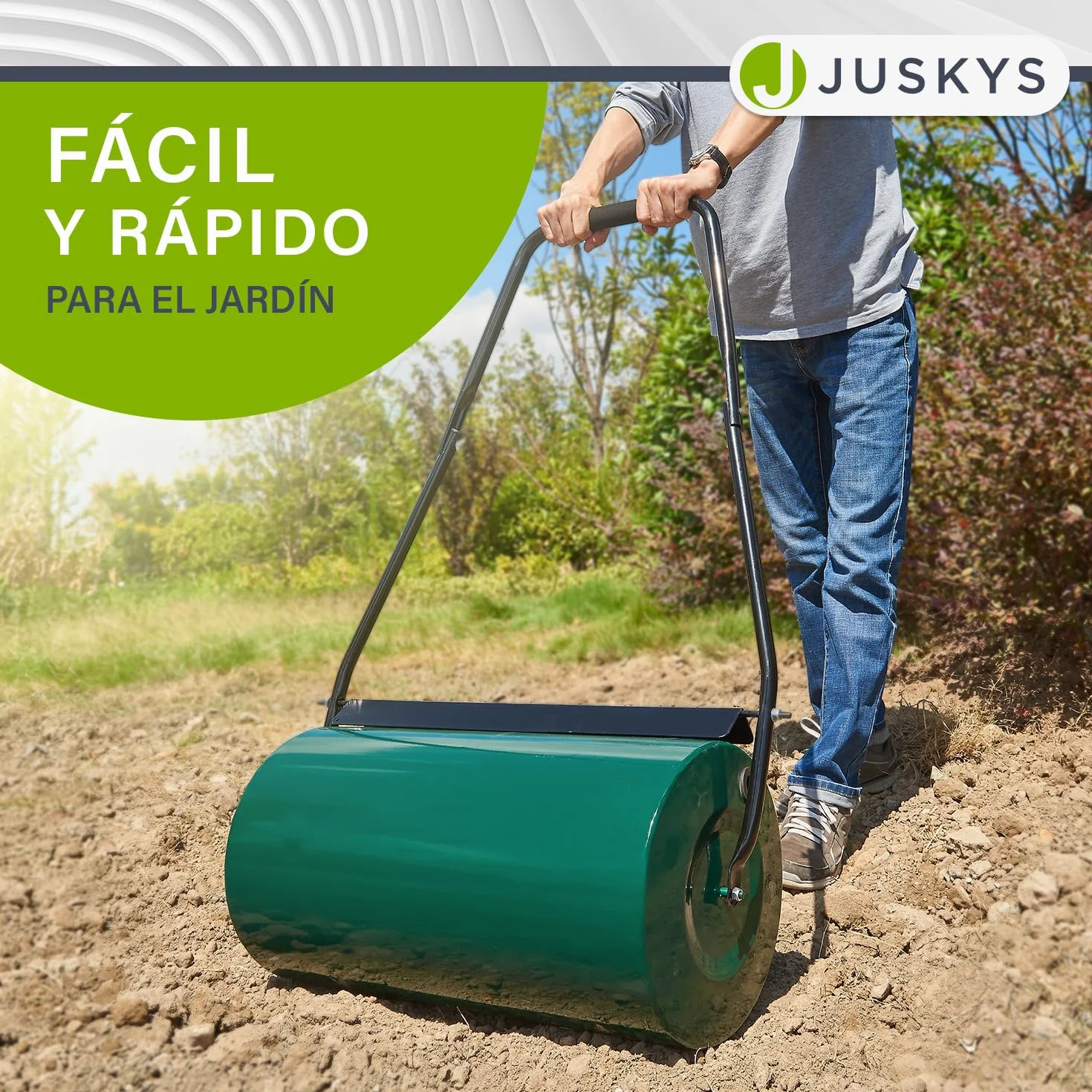 Juskys Rodillo de césped jardín Fritz con Deflector de Suciedad - Rodillo Manual rellenable de Agua/Arena - 48 l / 60 kg - Rodillo de jardín de 60 cm - Rodillo para césped y Campo