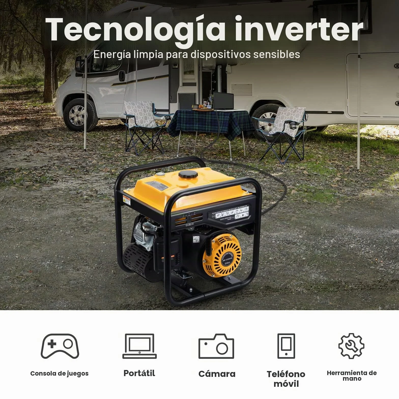 maXpeedingrods Generador inversor portátil de 3500 W, 4 tiempos, onda sinusoidal pura, generador de gasolina para camping, RV, viajes, hogar o lugares de trabajo