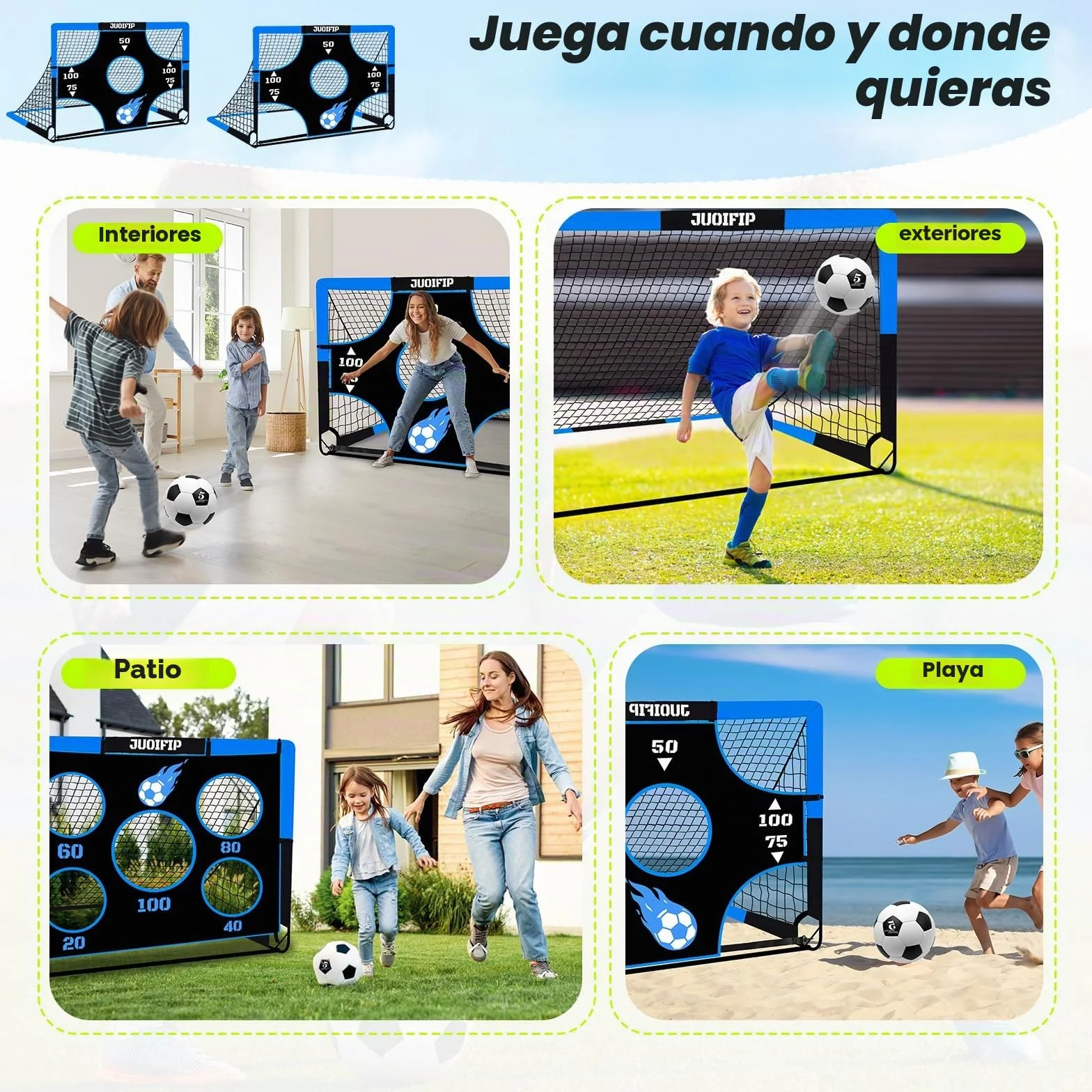 Portería de fútbol 3 en 1 para niños, red 150x120 cm, postes de jardín con 2 telas intercambiables y pelota, bolsa de transporte