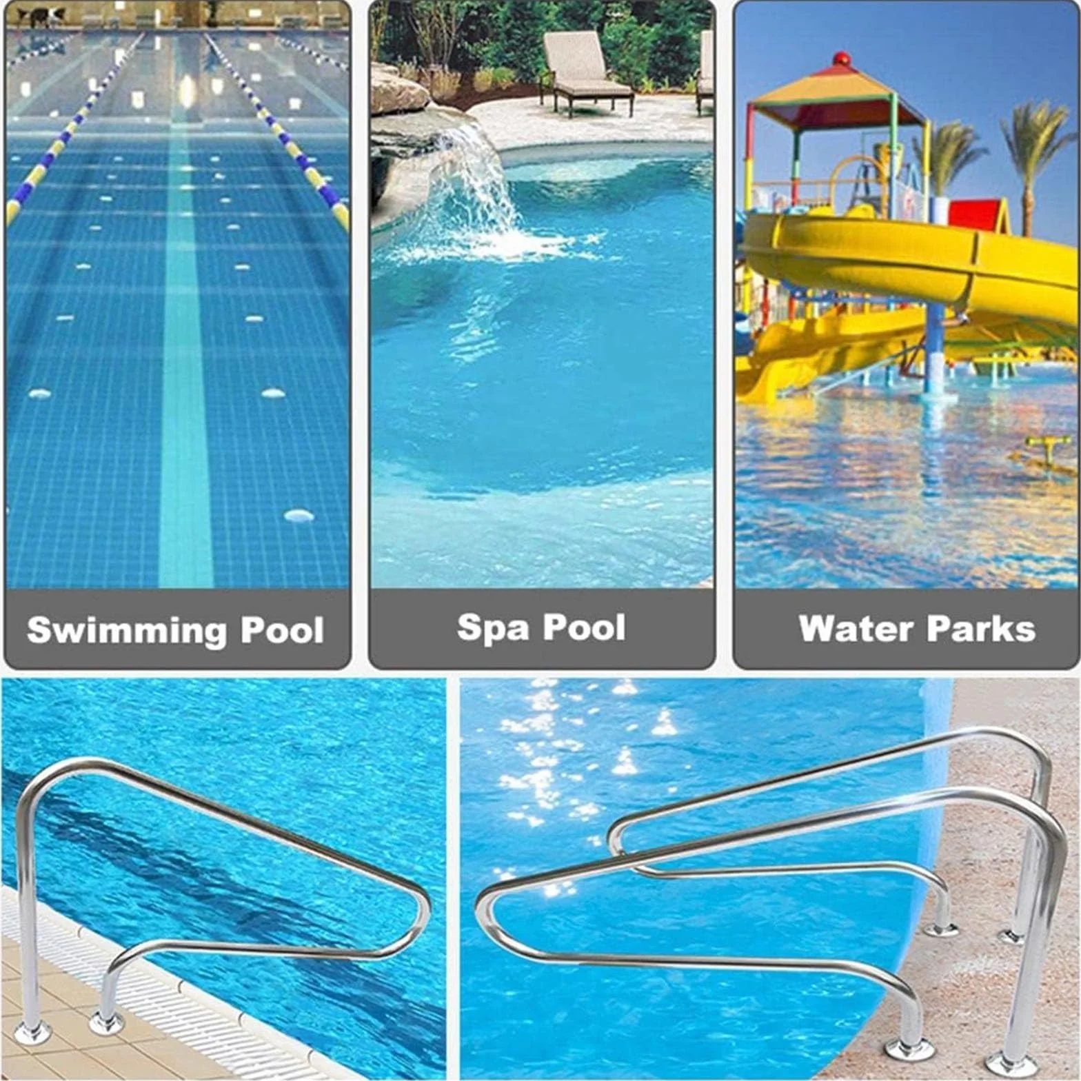 Barandillas de Piscina de Acero Inoxidable 304, Pasamanos de Seguridad Antideslizante para Entrada y Salida de Piscina
