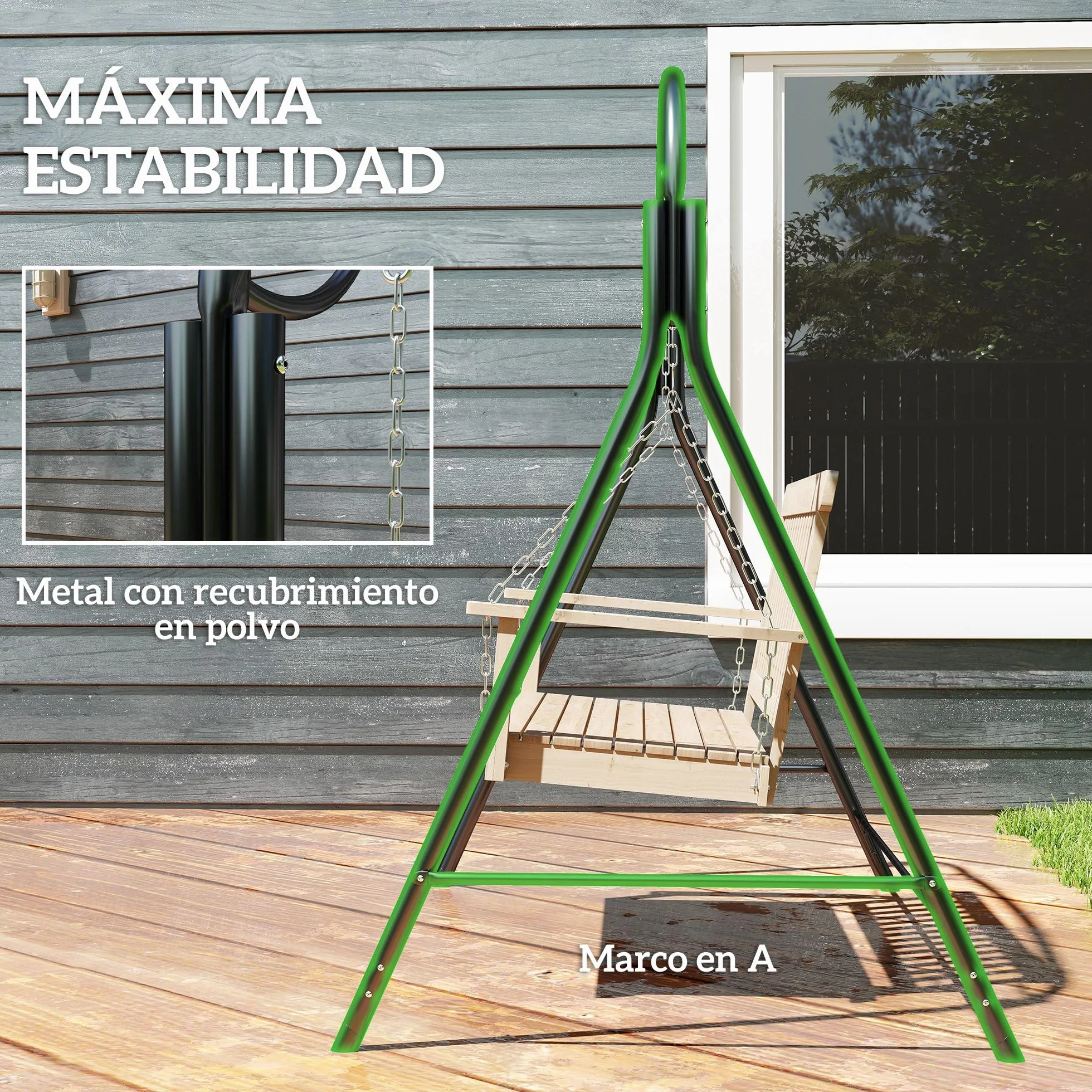 Outsunny Soporte para Columpio de Metal Estructura de Columpio Resistente con Patas en Forma de A Carga 220 kg para Jardín Parque Patio Porche 172x126x170 cm Bronce