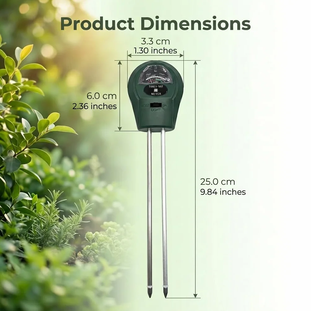 Medidor de pH del Suelo 3 en 1, Higrómetro de Suelo Medidor de Humedad del Suelo con pH Tester de Tierra sin Batería para Plantas Grandes de Interior y Exterior Flores Césped Jardinería