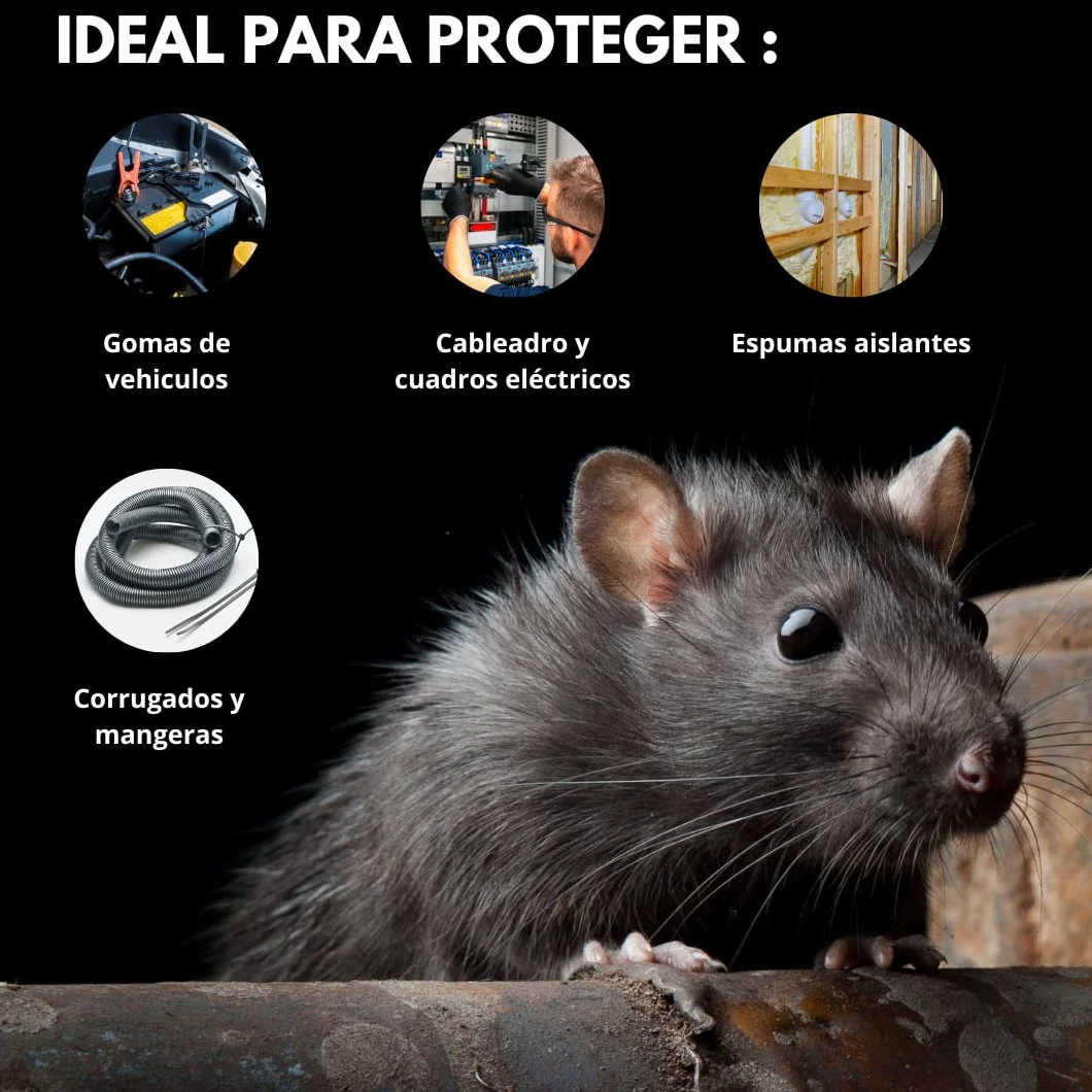 Spray ahuyentador Repelente de Ratas y Ratones para Coche Anti mordeduras de roedores para la protección de Cables eléctricos Cuadro eléctricos automoviles aislantes Aerosol 1X500ml Scare Rat