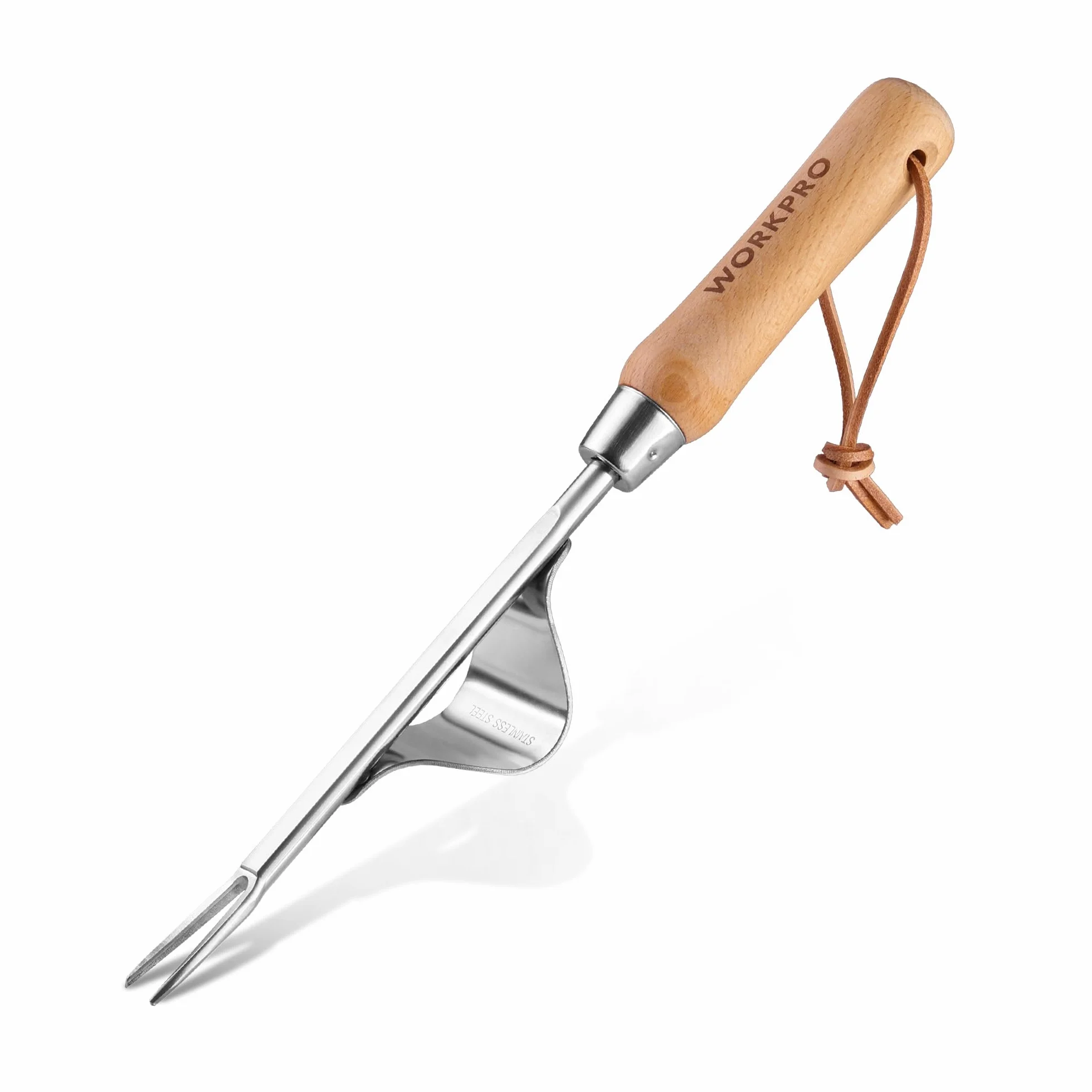 WORKPRO Desherbador Manual de Acero Inoxidable, Extractor de Malas Hierbas con Mango de Madera Ergonómico, Herramienta Quitahierbas para Jardín, para Quitar Dientes de León, Cardos y Otras Malezas