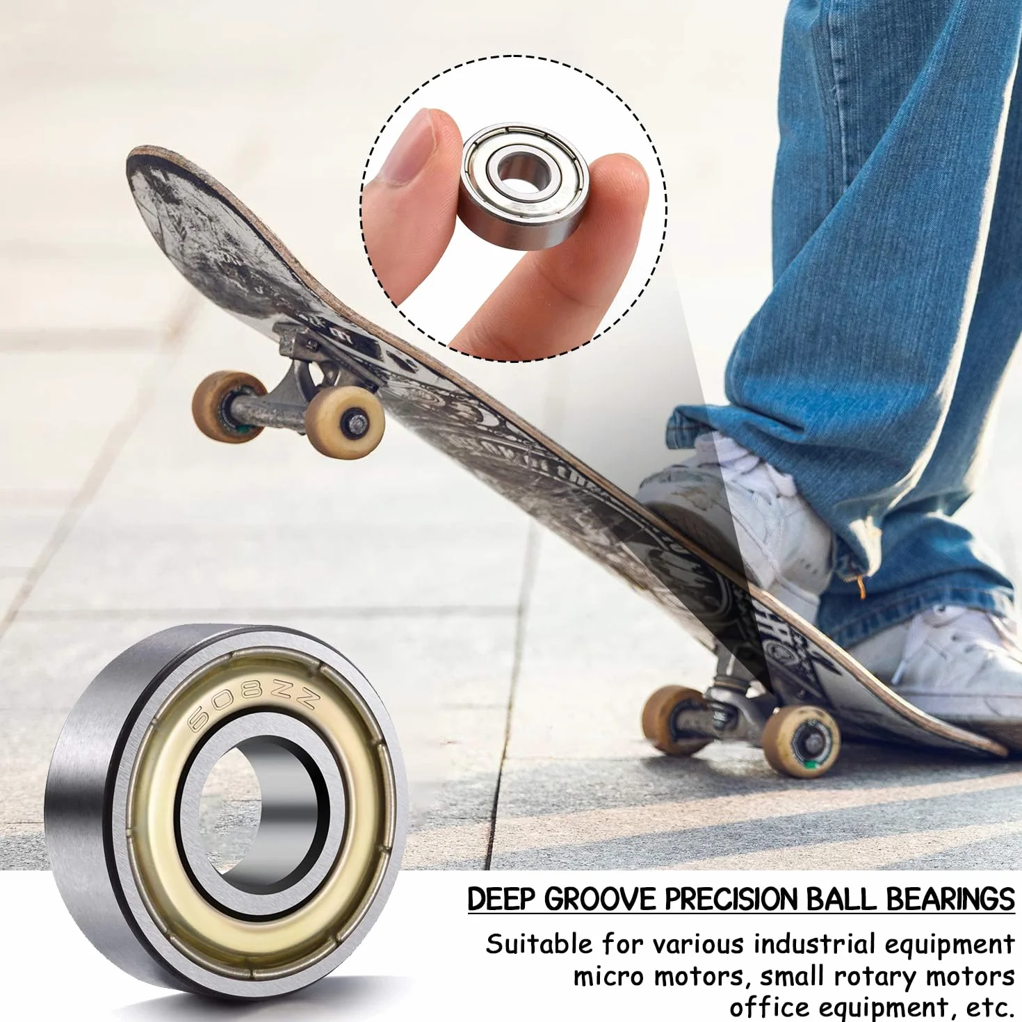 608 ZZ Rodamientos de bolas miniatura 8mm x 22mm x 7mm metal doble protección para patines patinetas