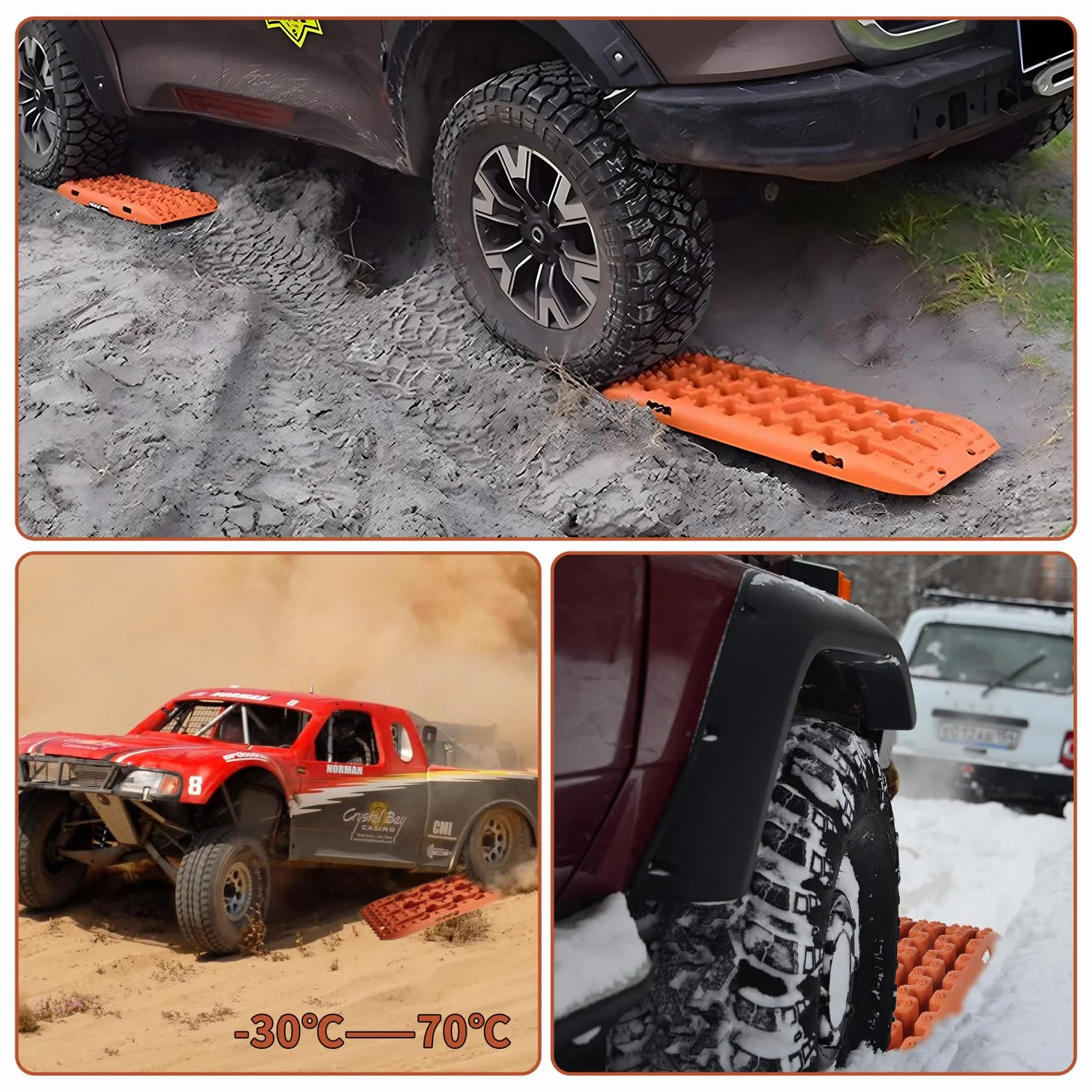 EXLECO Alfombrillas de Tracción de Recuperación Todoterreno Placa Antideslizante para Hielo Barro Arena Nieve Naranja