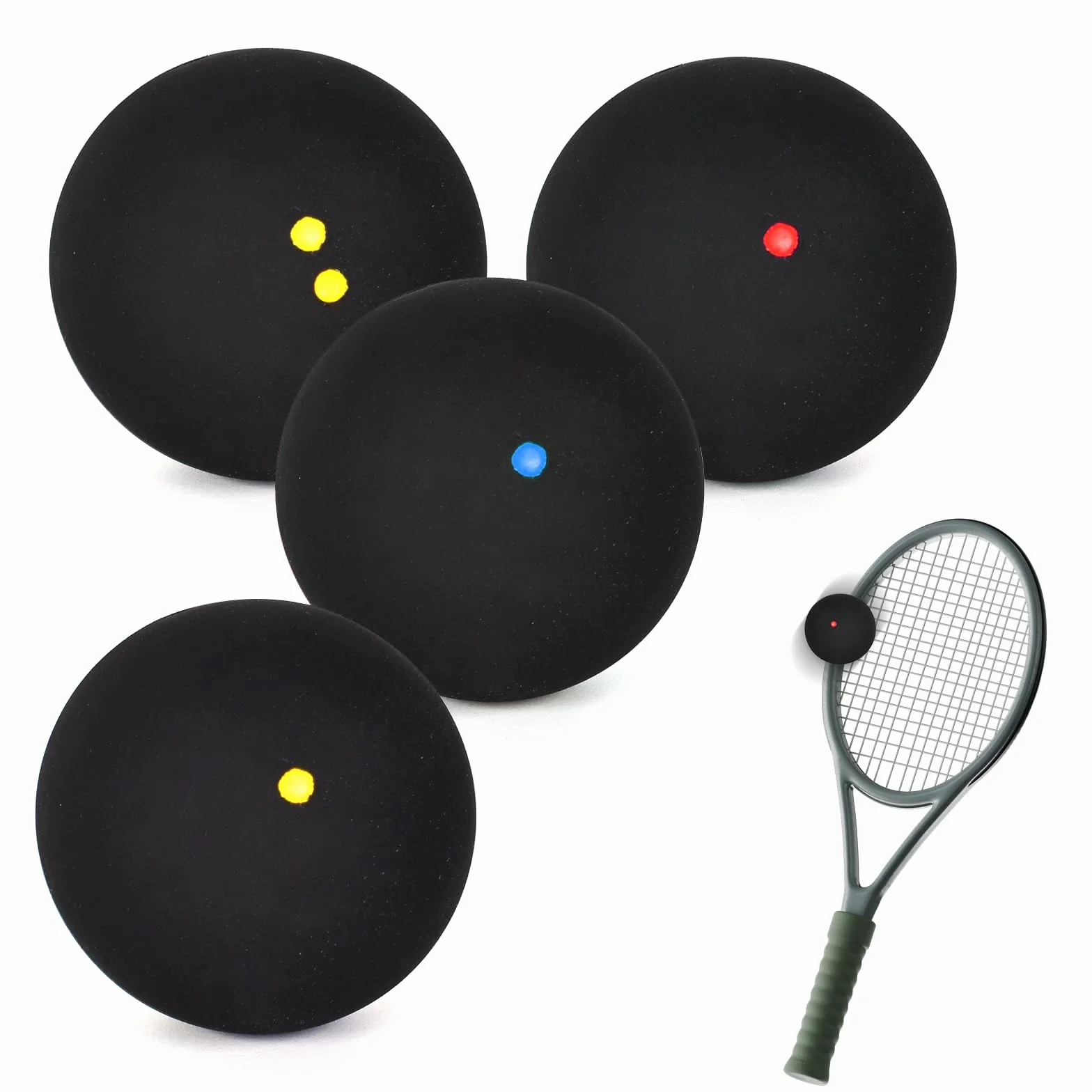 Juego de 4 pelotas de squash deportivas doble punto amarillo