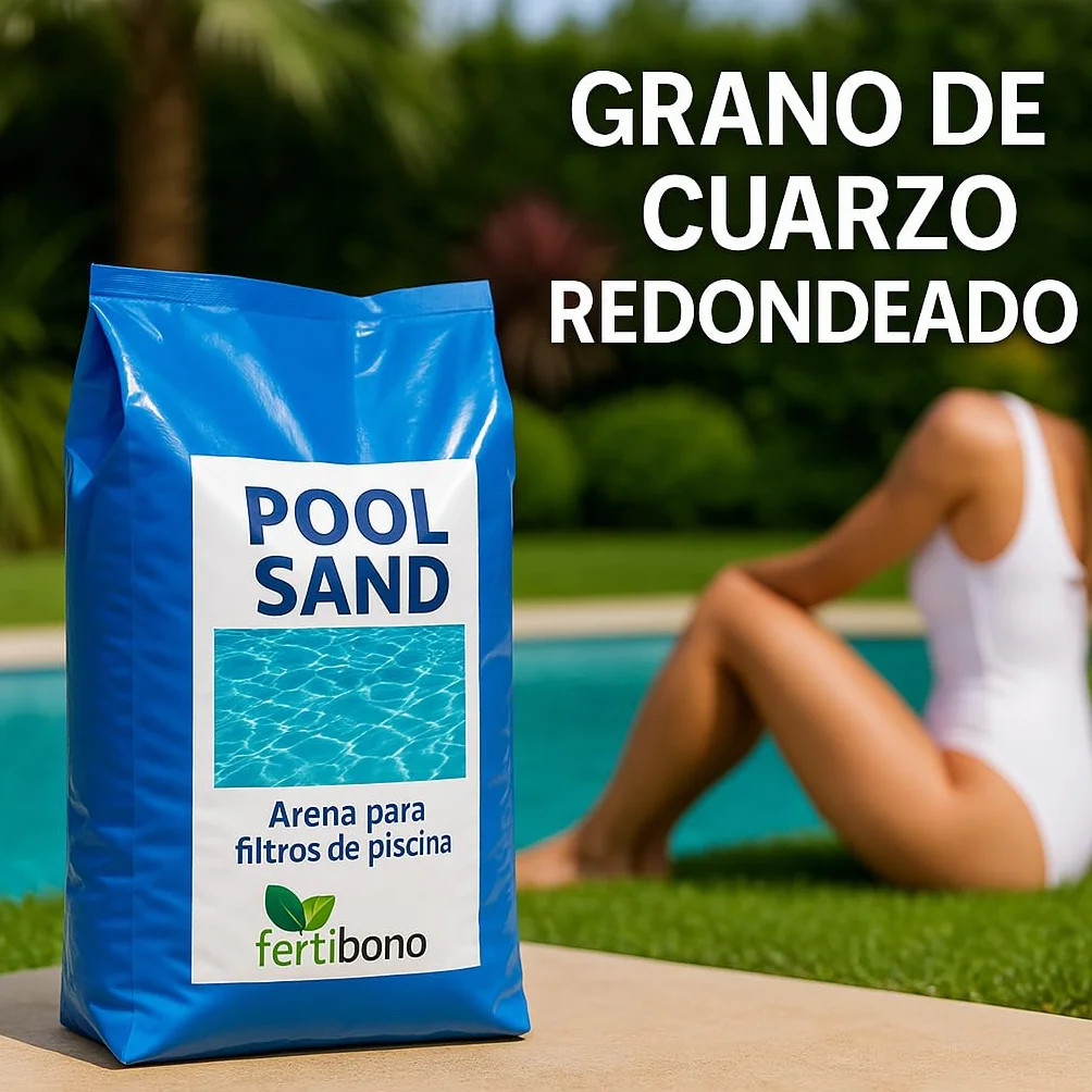 FERTIBONO Pool Sand – Arena de Sílice para Filtros de Piscina 0,4–0,8 mm – Alta Pureza 99% – Agua Cristalina Todo el Verano – Saco de 25 kg