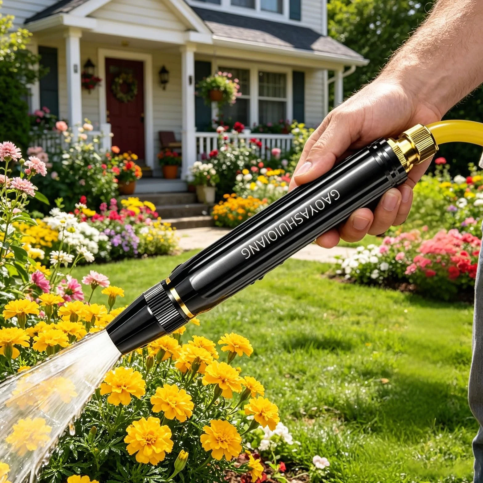 Genérico Pistola De Agua a Presión para Lavado De Autos con Boquilla De Refuerzo Y Manguera, Pistola De Agua Ajustable De Alta Presión para Lavado De Automóviles, Jardinería, Limpieza De Patio,A