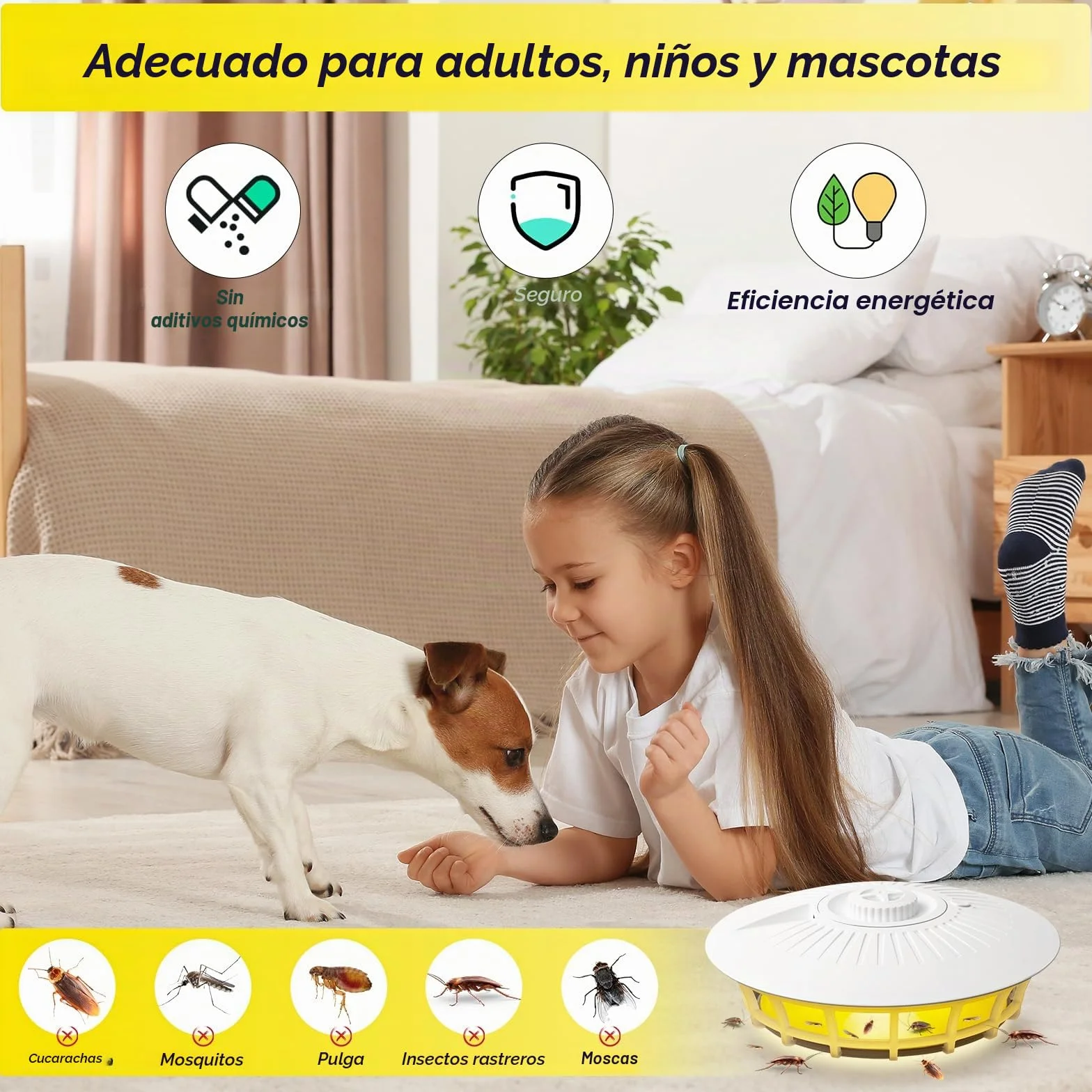 Pulgas Eliminar Casa, 2PCS Lámpara Antipulgas con 14Almohadillas Adhesivas, 4 Modos de luz Trampa Mata Pulgas Hogar, Trampa para Pulgas para La Sala de Estar, Cocina, Dormitorio