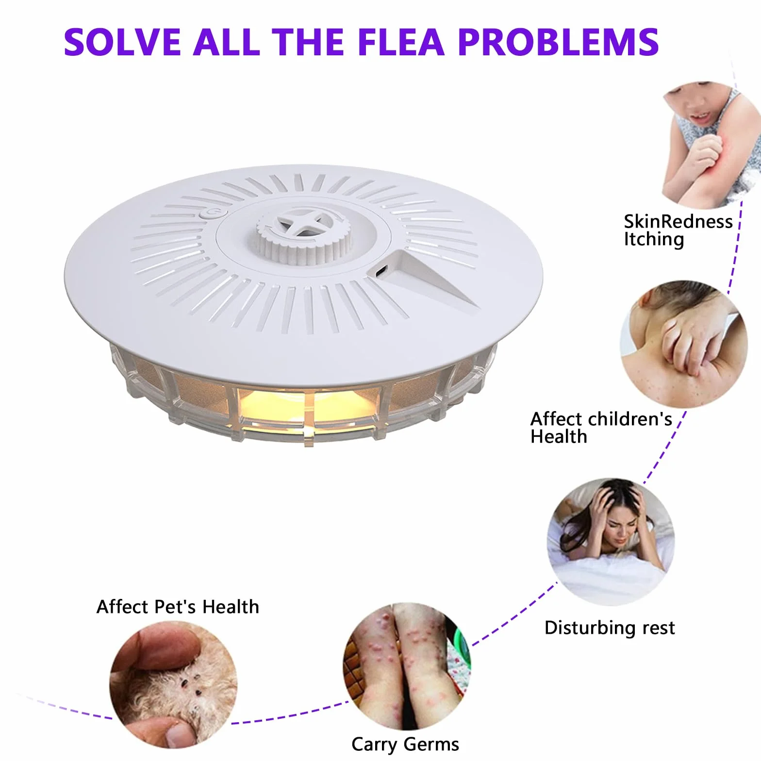 Trampa para Pulgas 1 Paquete, Mata Pulgas Eléctrico con Batería AAA/USB con 4 Modos de Luz, Control de Plagas para Interiores y Exteriores Lámpara Trampa de Pulgas No Tóxica Trampas