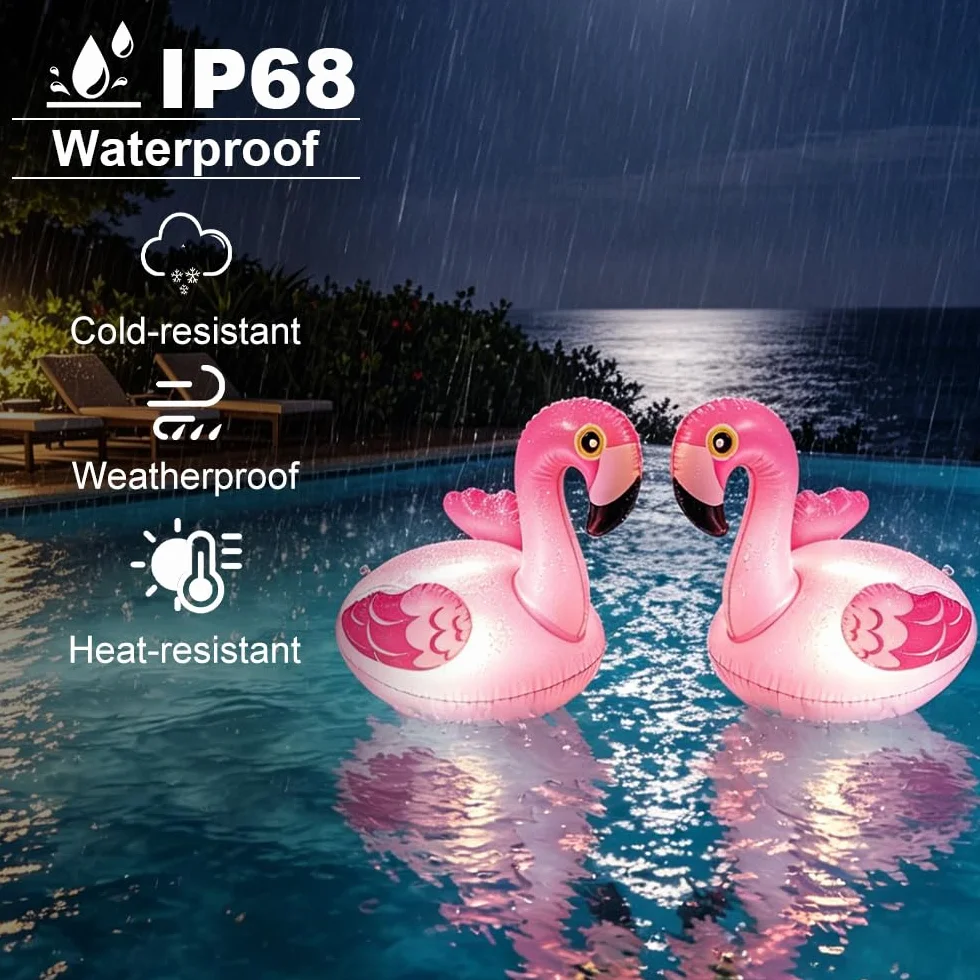 2 luces solares flotantes para piscina, flamencos, flotantes, IP68, resistentes al agua, para piscina, estanque, jardín, césped