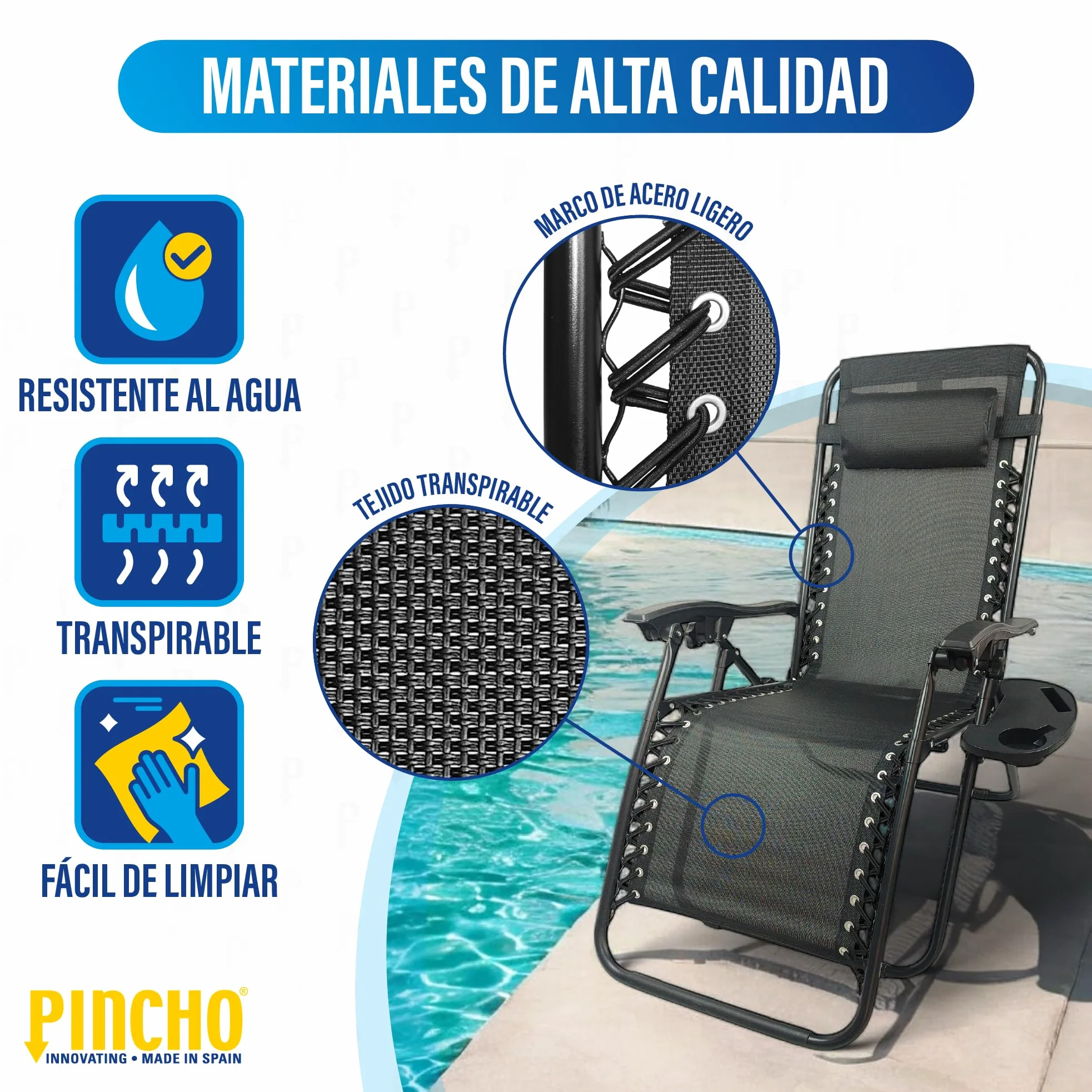Pincho Tumbona Jardin Exterior Plegable de Gravedad Cero - Pack 2 Sillas Reclinables o Hamacas para Playa, Terraza y Camping con Portavasos, Ligeras y Cómodas (Negro)
