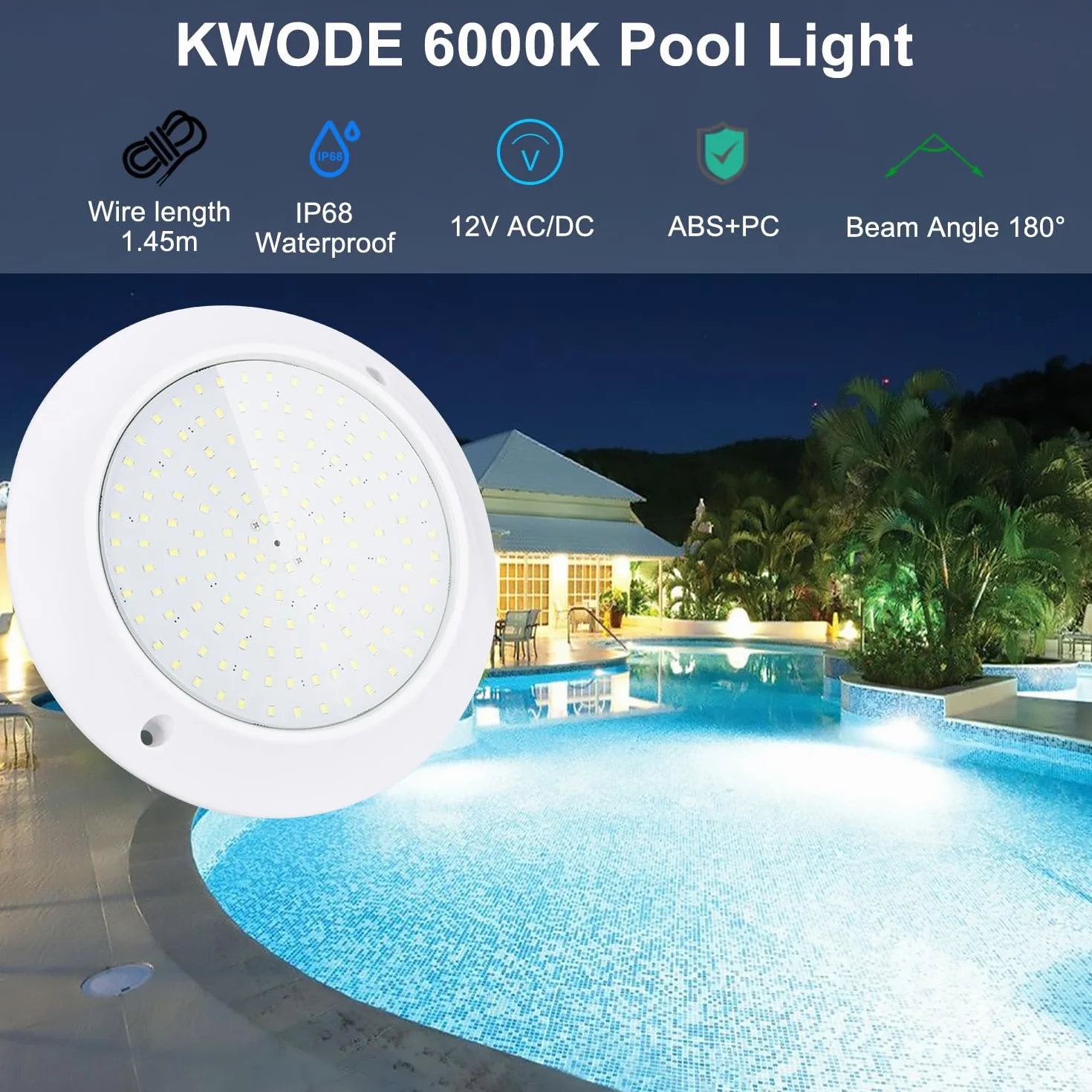 LED Proyector piscina Par56, iluminación de resina 20W 6000K, lámpara submarina IP68 PC, AC/DC 12V