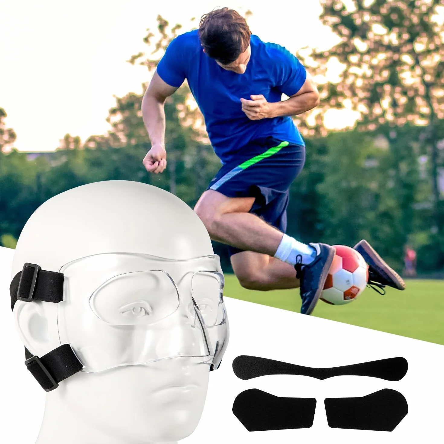Protector Nasal Ajustable Transpirable Transparente con Acolchado para Deporte Baloncesto Fútbol