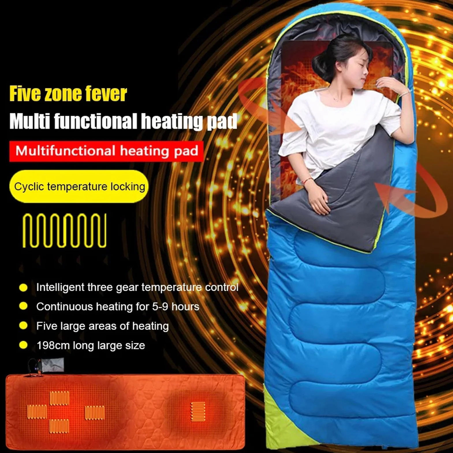 Forro para Saco De Dormir con Doble Calefacción, Almohadilla Térmica Eléctrica USB, Calentador para Acampar, Manta Calefactora Portátil para Clima Frío para Interiores Y Exteriores
