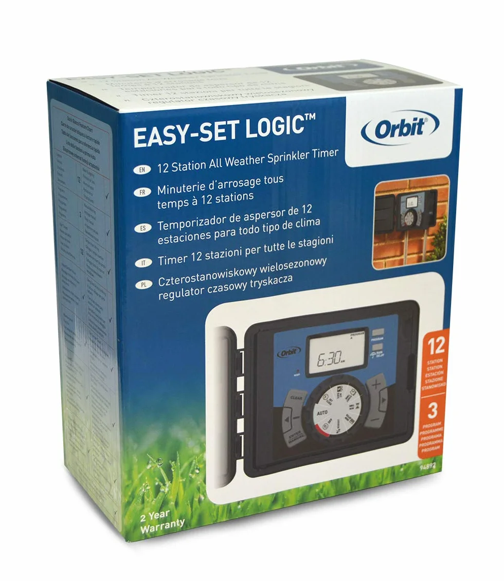 S&M Orbit 94892 – Programador de riego automático Easy-Set Logic con tapa-12 Zonas de riego