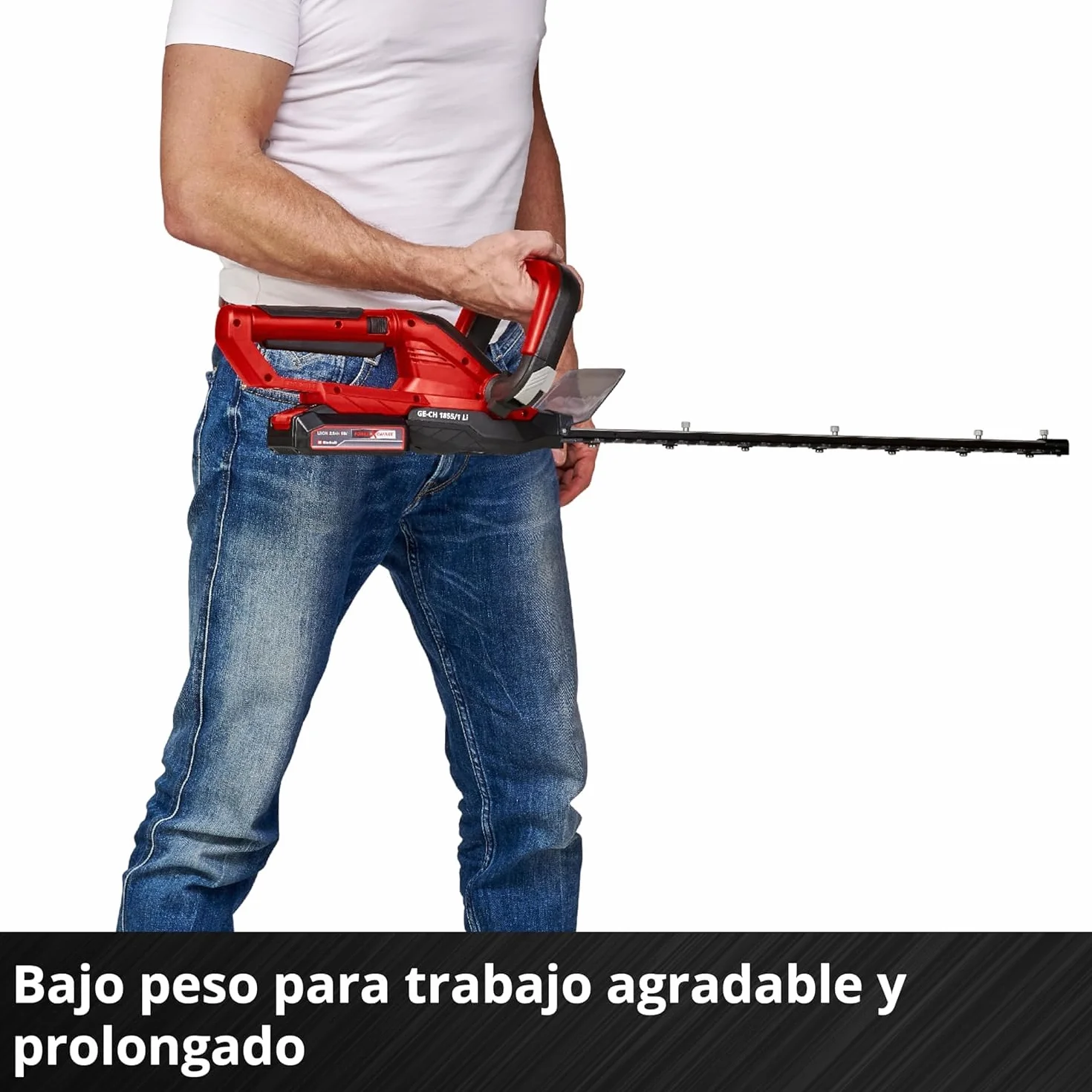 Einhell Cortasetos con batería GC-CH 1855/1 Li Kit Power X-Change (18V, 55cm de Longitud de Corte, 18mm Distancia Entre Dientes, Mango Giratorio, colector de Recortes, Incl. 2,5Ah batería y Cargador)