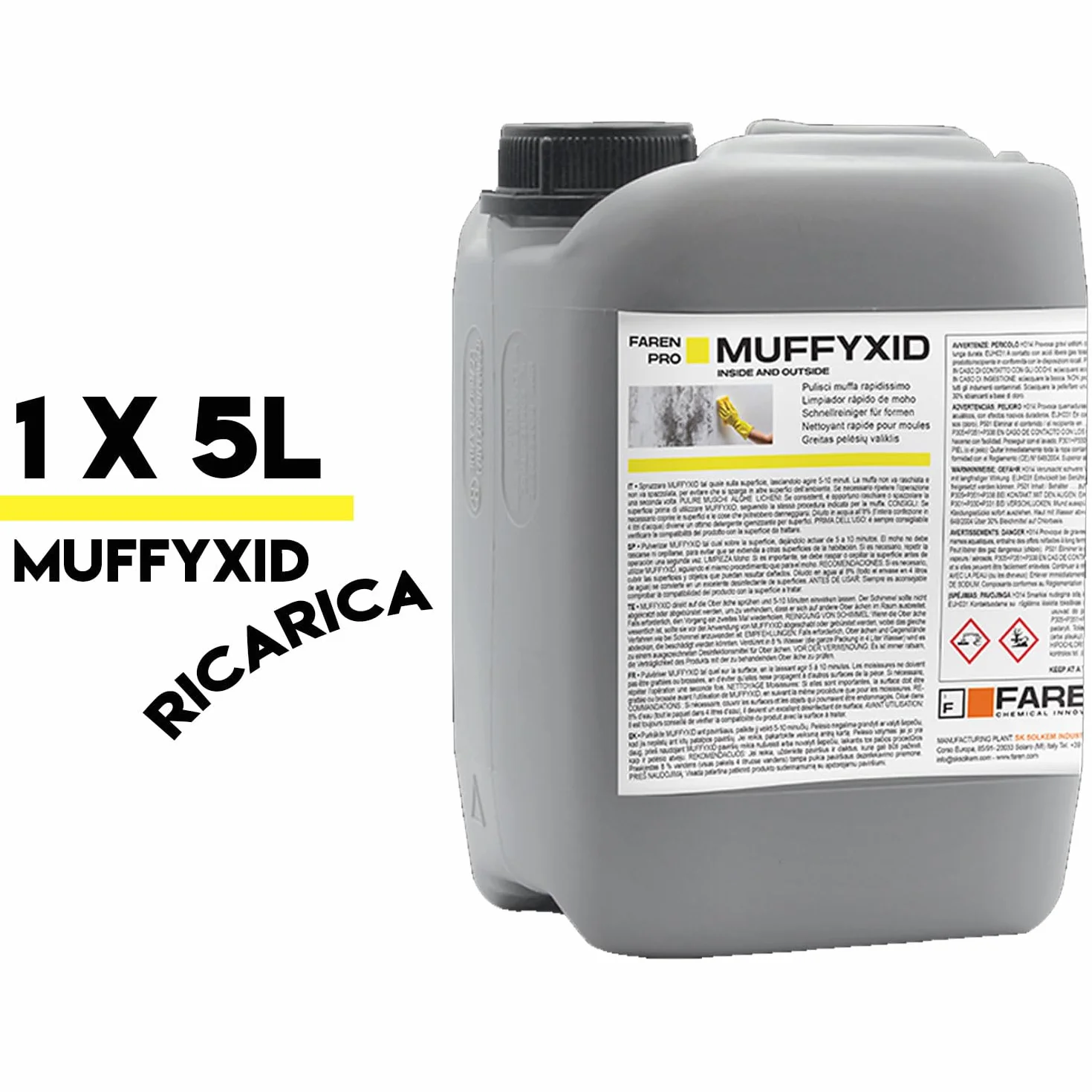 Kit Muffyxid, elimina moho, acción rápida, higienizante, elimina rápidamente moho, hongos, musgos y algas, retrasa la reaparición, 1 spray de 500 ml + 5 l