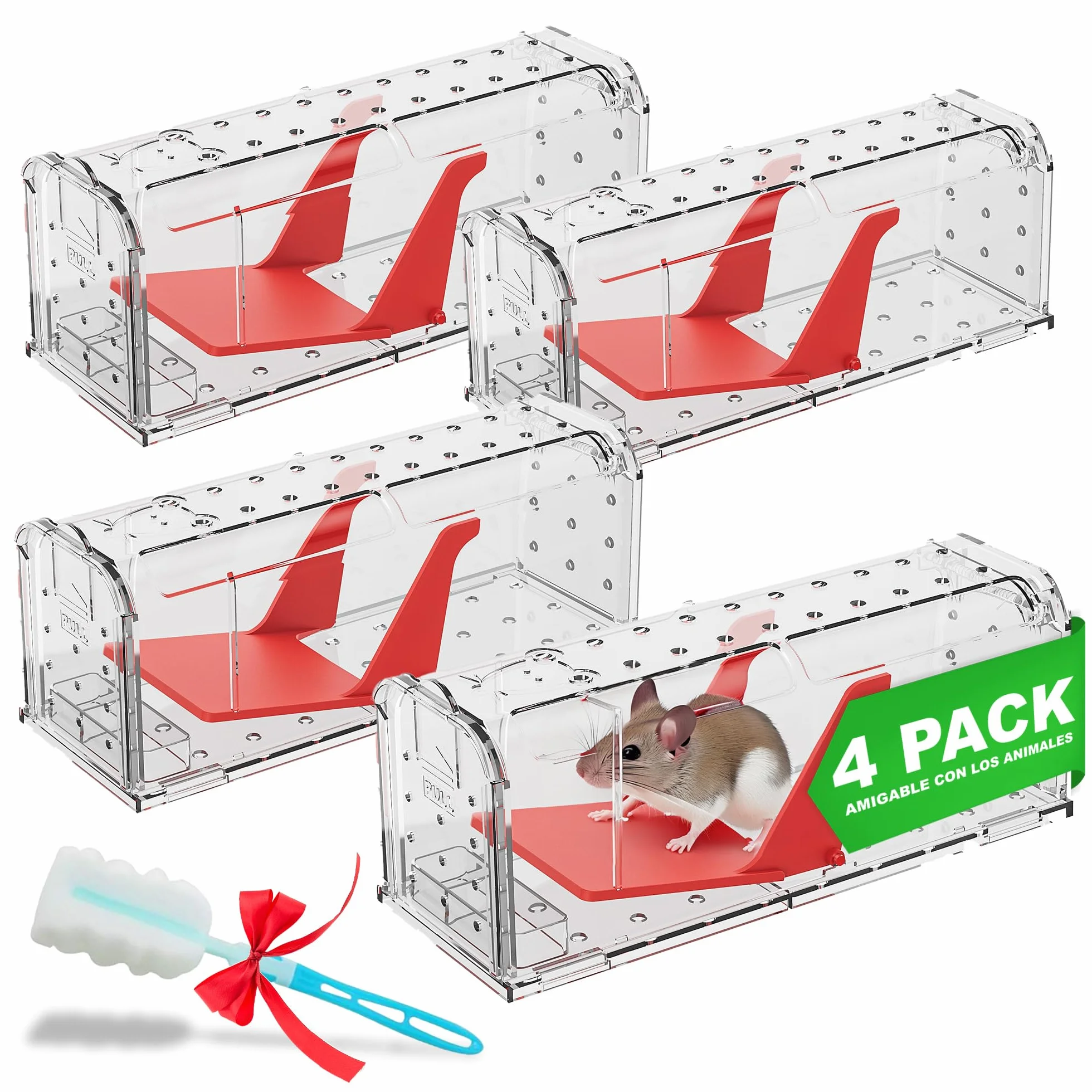 Roshield 4 X Trampas humanas para Ratones en Interiores y Exteriores, Trampa de plagas para atrapar Vivos. Amigable con Mascotas y niños. Trampa Reutilizable para roedores y Ratones.