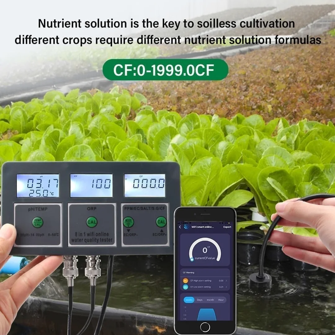Medidor inteligente de calidad del agua con WiFi, 8 en 1, medidor de calidad del agua, medidor de pH, registrador de datos, temperatura TDS Salinity S.G. EC ORP, analizador de alta precisión,