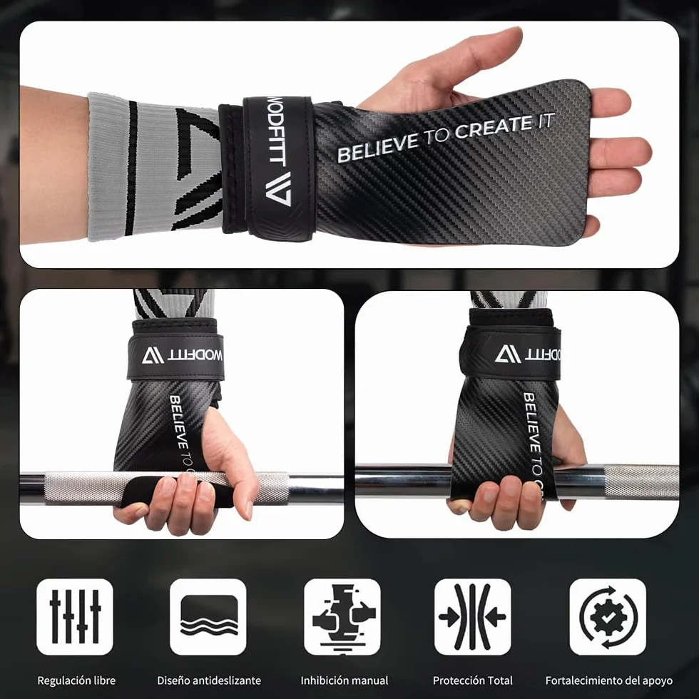 CALLERAS para Crossfit Grips Sin Agujeros Fibra de Carbono Guantes Gimnasio Protección Manos Diseño Ergonómico