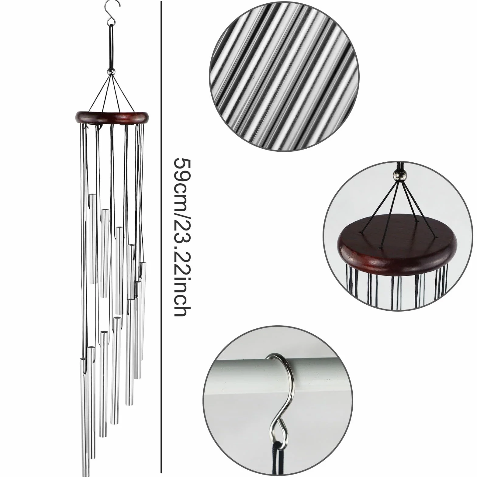 Carrillón de Viento, Campanillas de Viento, con 12 Tubos de Aluminio, Campanas de Viento, Campanilla eólica de jardín de Metal, Carrillon de Viento Exterior, para Jardin Balcón Hogar Decoracion
