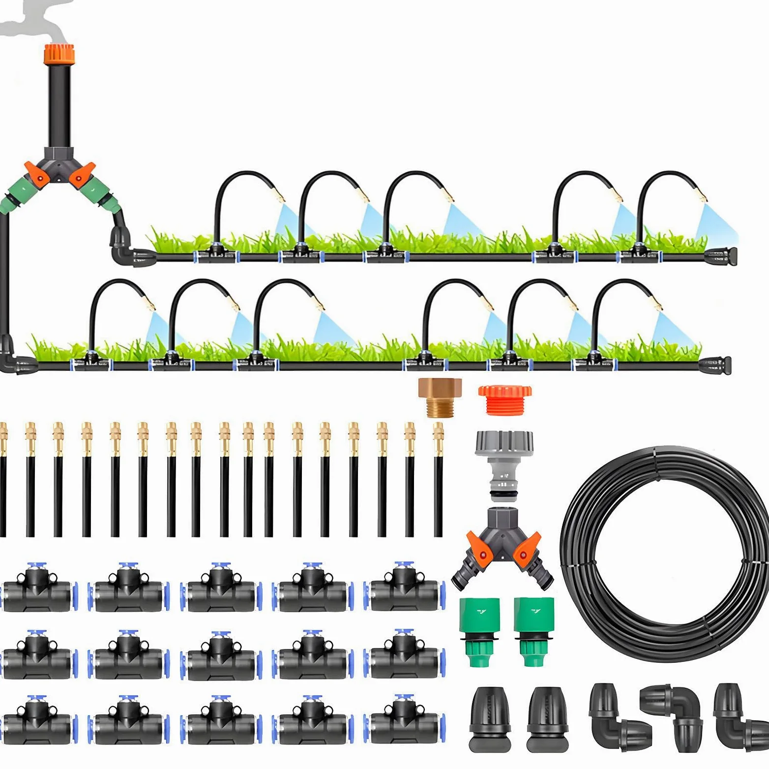 Kit Nebulizador Terraza Automático Con Temporizador, Difusor Agua Terraza, Aspersores Terraza Nebulizador, Sistem De Riego Por Goteo De Jardín Para Plantas Para Jardines,20m/65.6ft-WithoutTimer