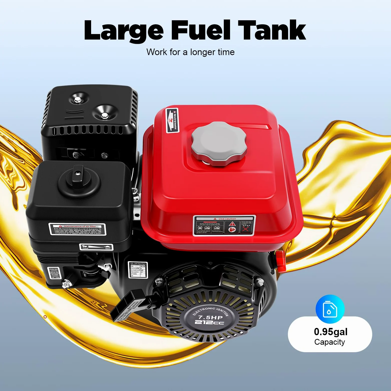 Motor de 7,5 CV Go Kart de 4 tiempos, motor de gasolina, motor estacionario, motor de karting, 4 kW, refrigerado por aire, con protección contra falta de aceite, motores estacionarios, motores