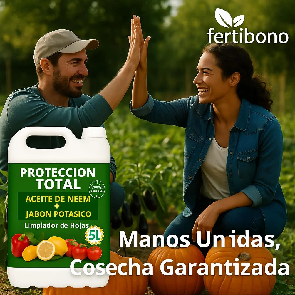 FERTIBONO PROTECCION TOTAL Jabón Potásico y Aceite de Neem – Cuidado Natural 100% para Plantas | 5L | Fortalece, Limpia y Equilibra | Ideal para Huertos y Jardines Ecológicos