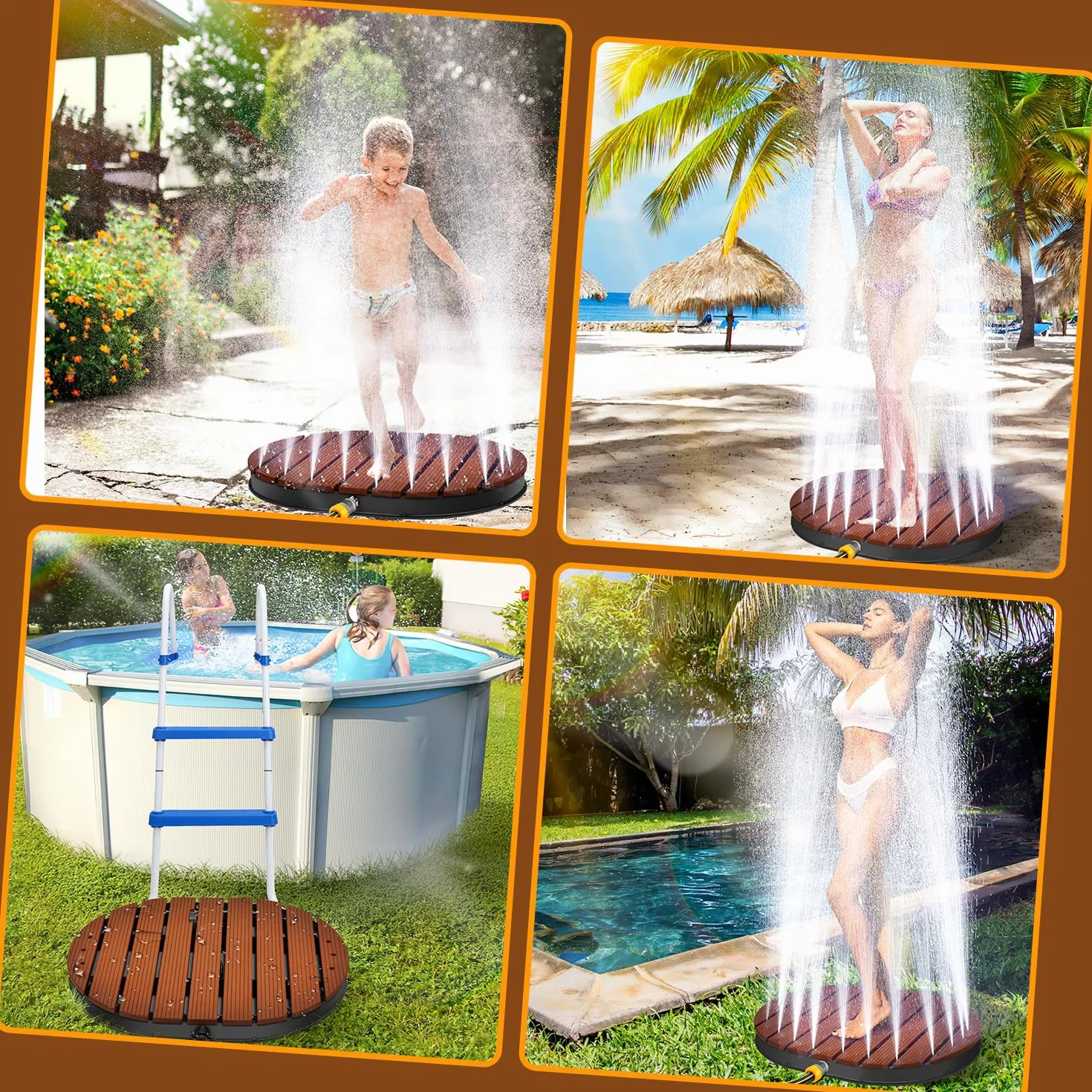 Ducha de suelo de jardín con rueda de pie y boquillas de cobre, ducha de piscina de hasta 4 m de altura de fuente, ducha exterior de aluminio, antideslizante, resistente a la intemperie