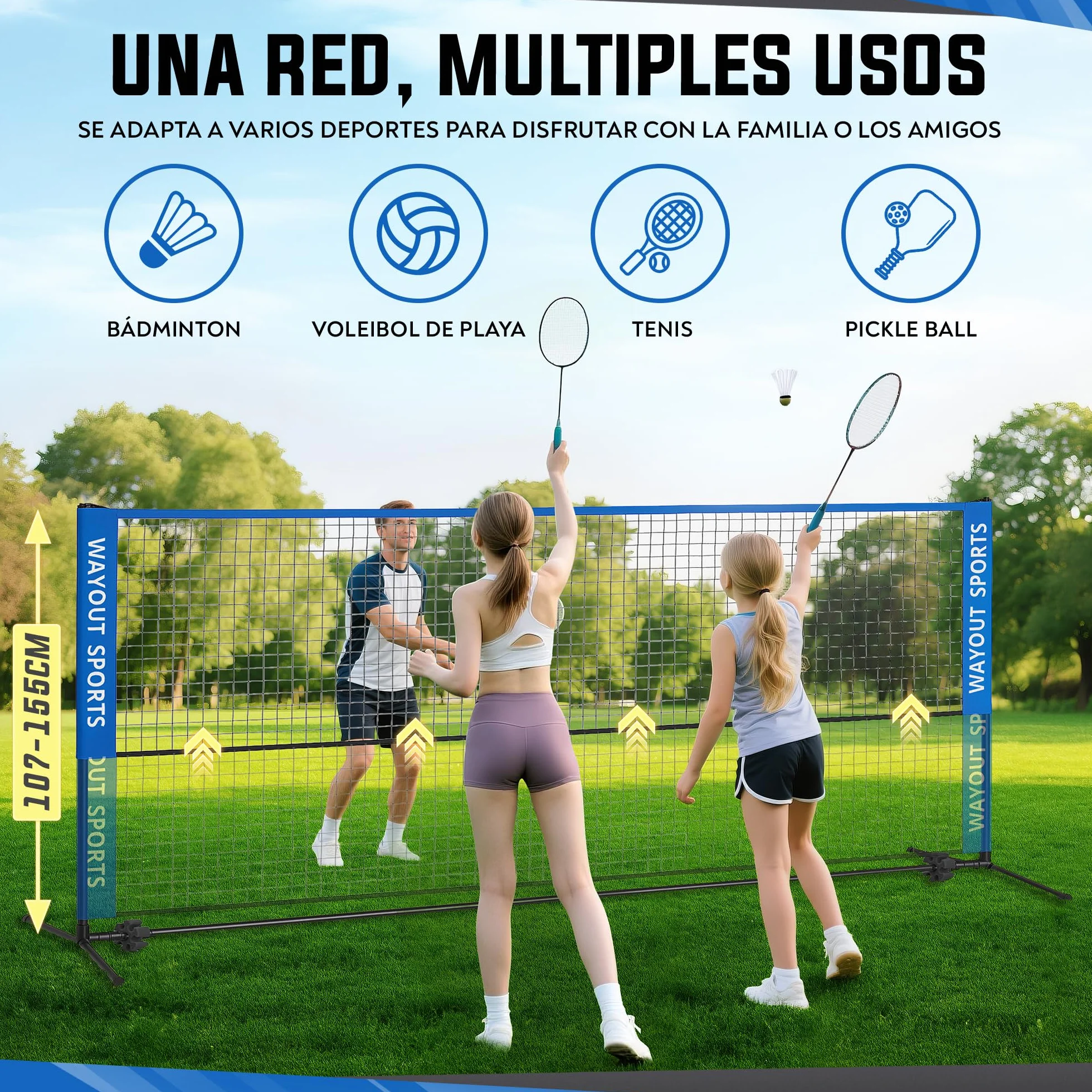 Red Plegable Ajustable para Bádminton Tenis Voleibol Fútbol