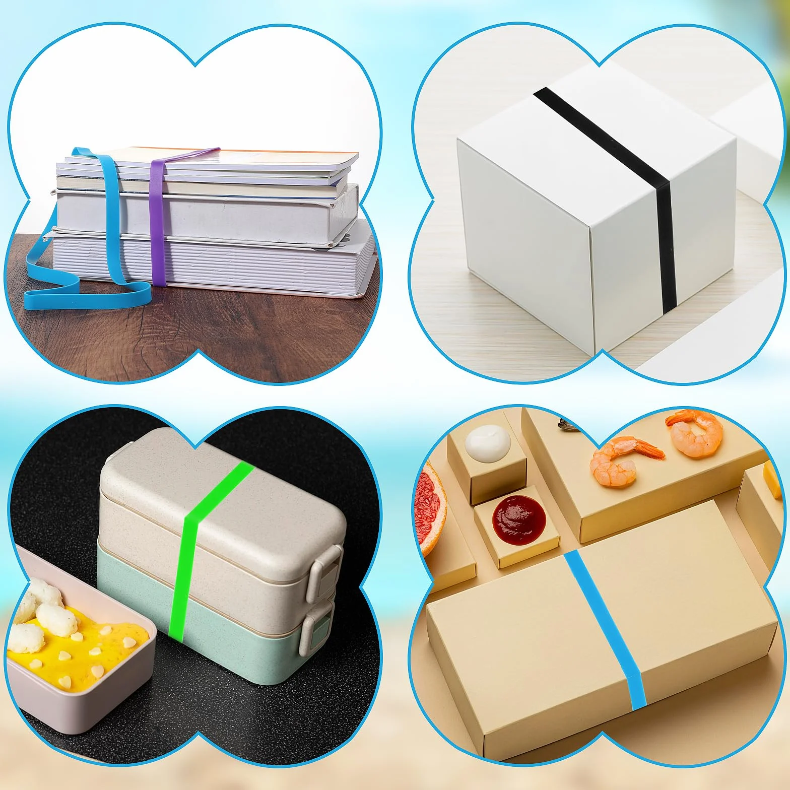 Jeffdad Juego de 6 bandas elásticas de goma de silicona para embalaje exterior extensible 1 x 30 cm