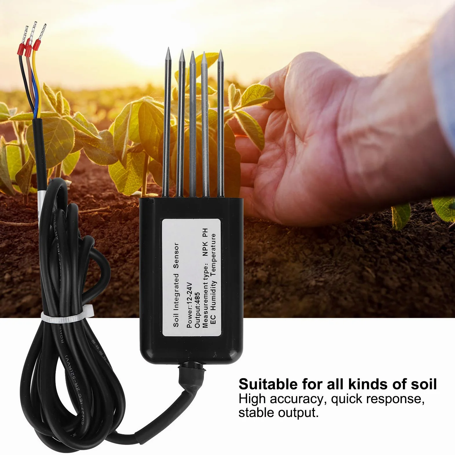 Generic Probador de Conductividad del Sensor del Suelo para Plantas de Invernadero Sensor Multiparámetro del Suelo para Agricultura 5.4x1.8in