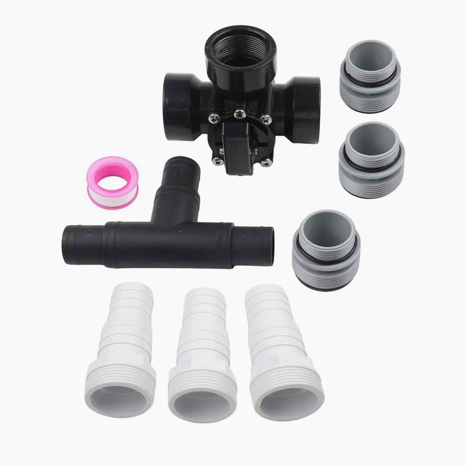 Válvula desviadora de tres vías 1.5 pulgadas, adaptador de manguera y kit de conversión, válvula direccional de fontanería de piscina (negro)