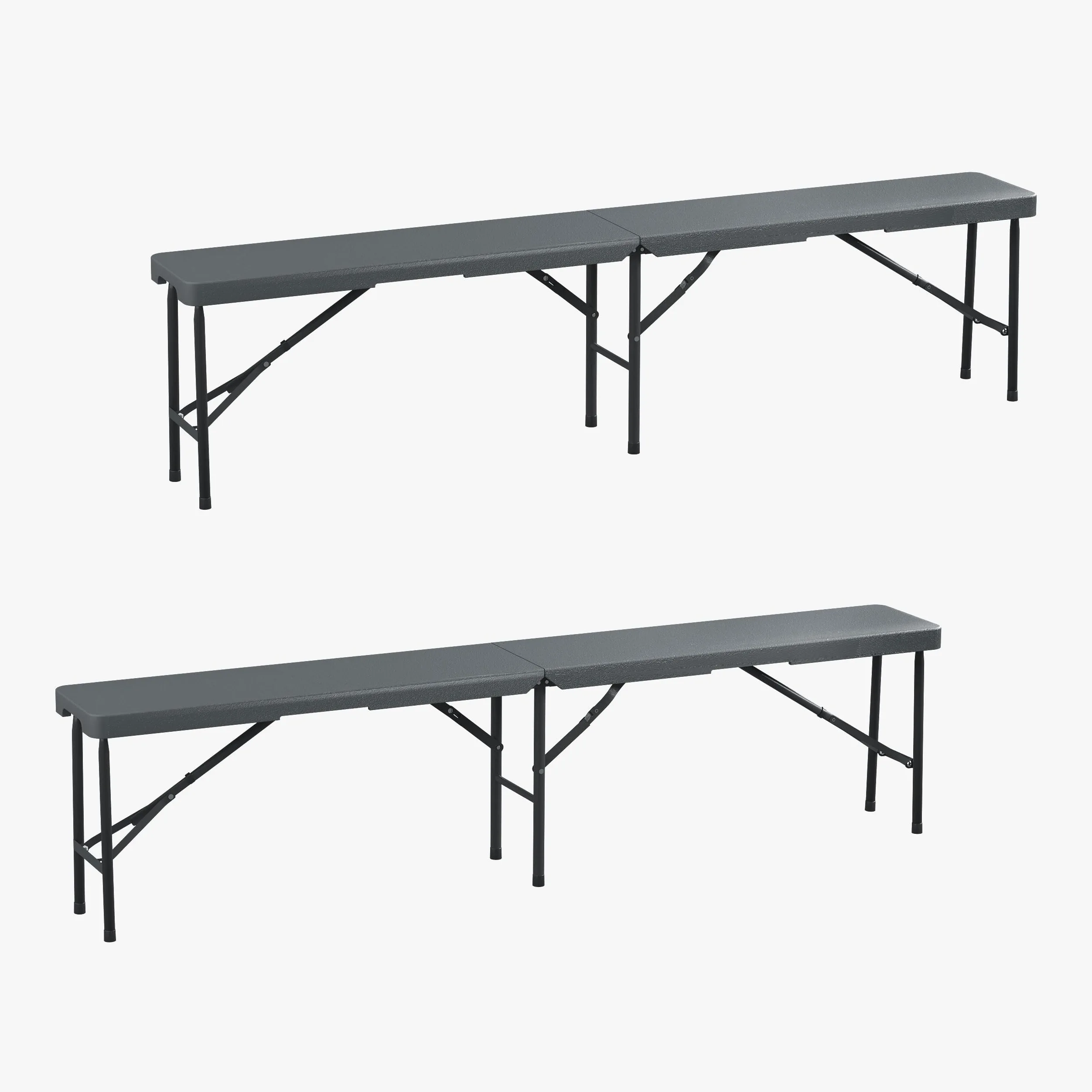 Relaxdays Juego 2 Bancos de Jardín Plegables Plástico Acero Asiento Camping 43x180x25 cm Gris