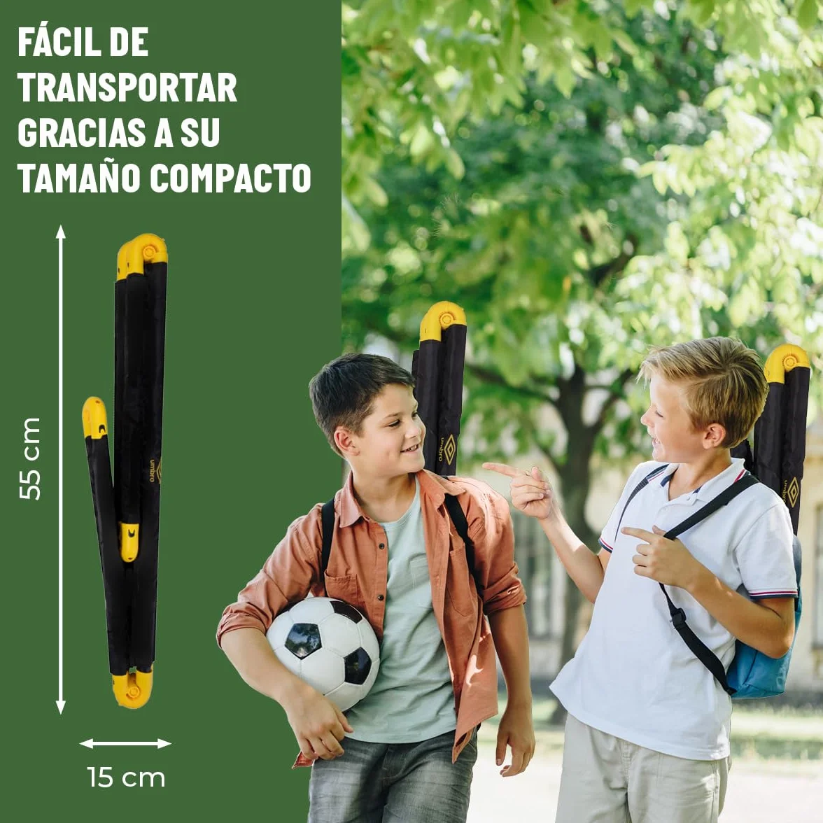 Umbro Portería de fútbol plegable 50x44x44 cm para jardín niños adultos interior exterior Negro/Amarillo
