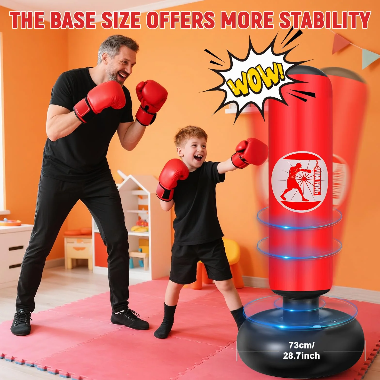 Qoosea Saco de Boxeo Niños 160cm con Bomba de Aire y Guantes, Bolsa de Boxeo Inflable Estable para Karate Kickboxing MMA