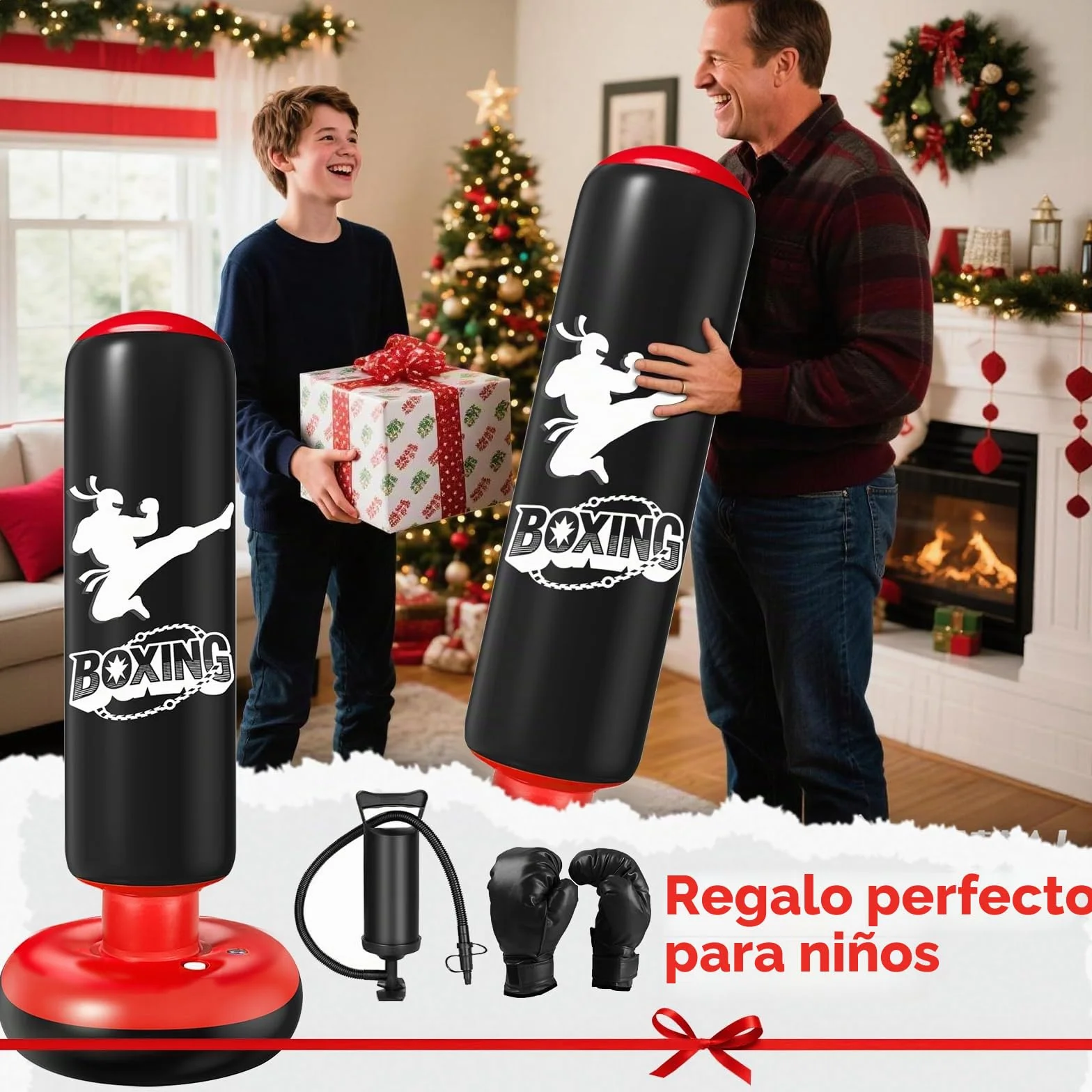Qoosea Saco de Boxeo Niños 6-12 Años, 160cm, Inflable con Bomba de Aire y Guantes