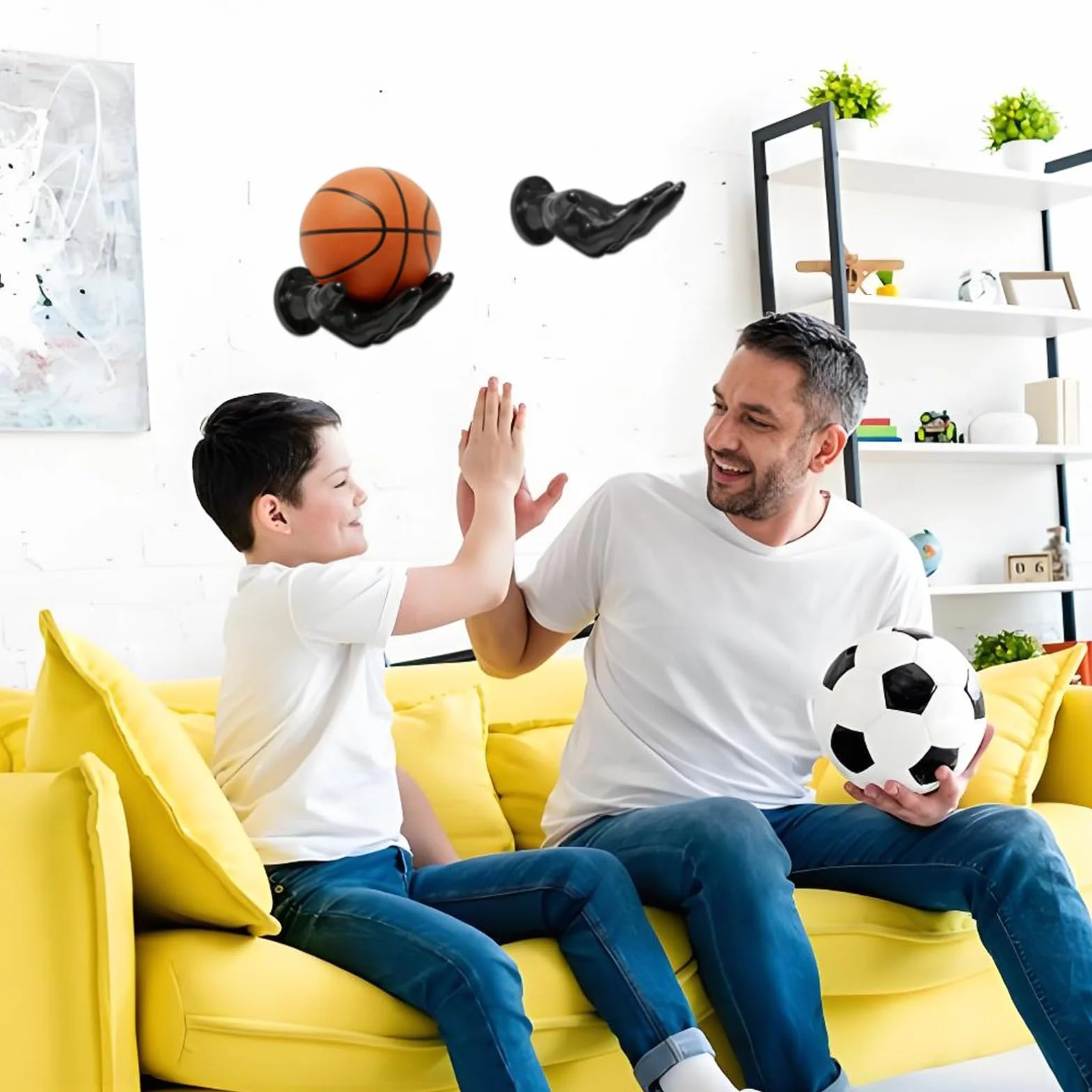 Soporte Balones de Mano, Estante para Baloncesto con Forma de Palmera, 2 Piezas