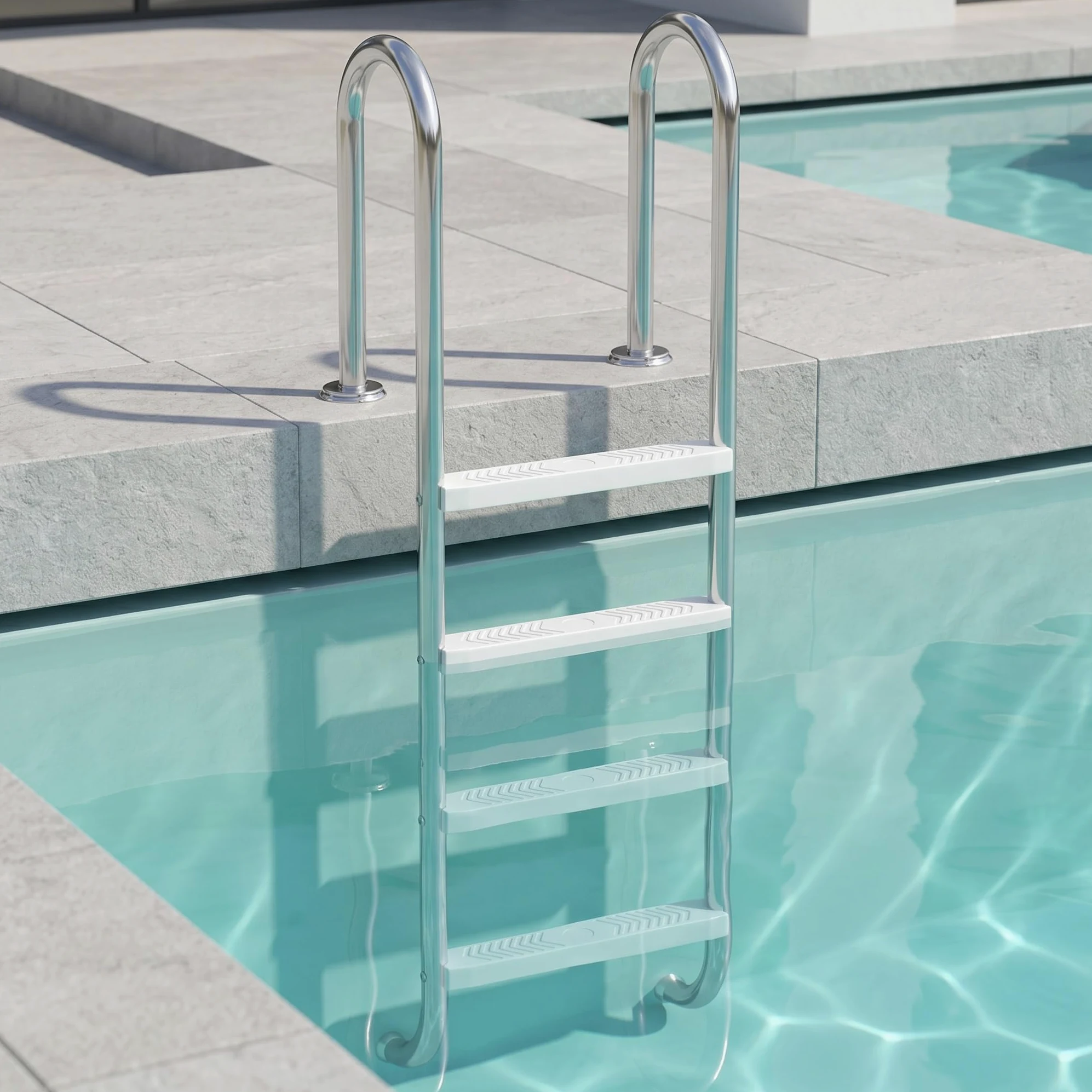 YRHome Escalera de piscina de 4 peldaños de acero inoxidable 304, antideslizante, hasta 150 kg, capacidad de carga de hasta 150 kg, escalera de piscina para piscina de jardín, piscina empotrable