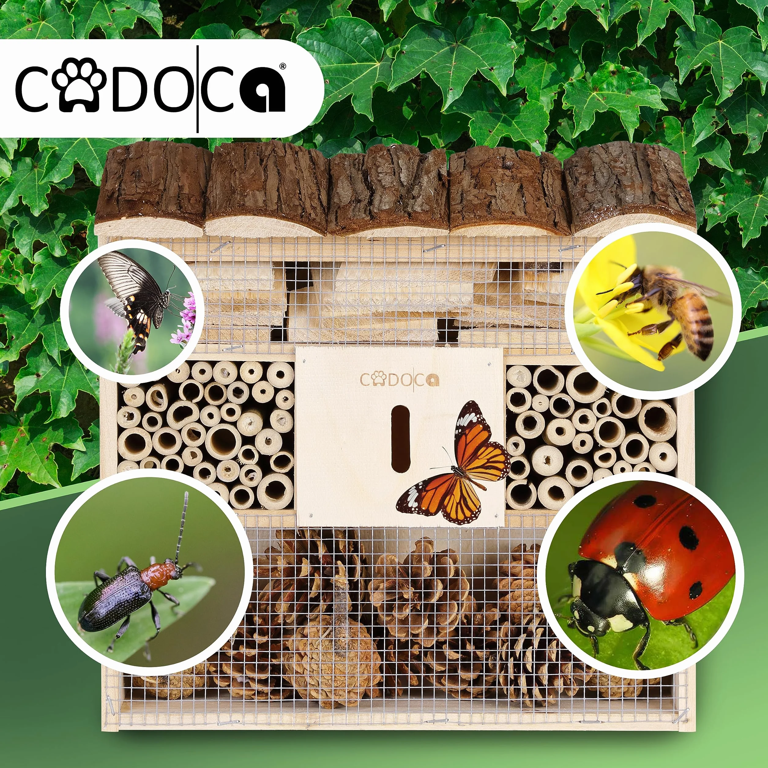 CADOCA® 2X Hotel de Insectos de Madera 31x31cm Observatorio de Insectos Casa Natural Nido para Colgar Abejas Jardín