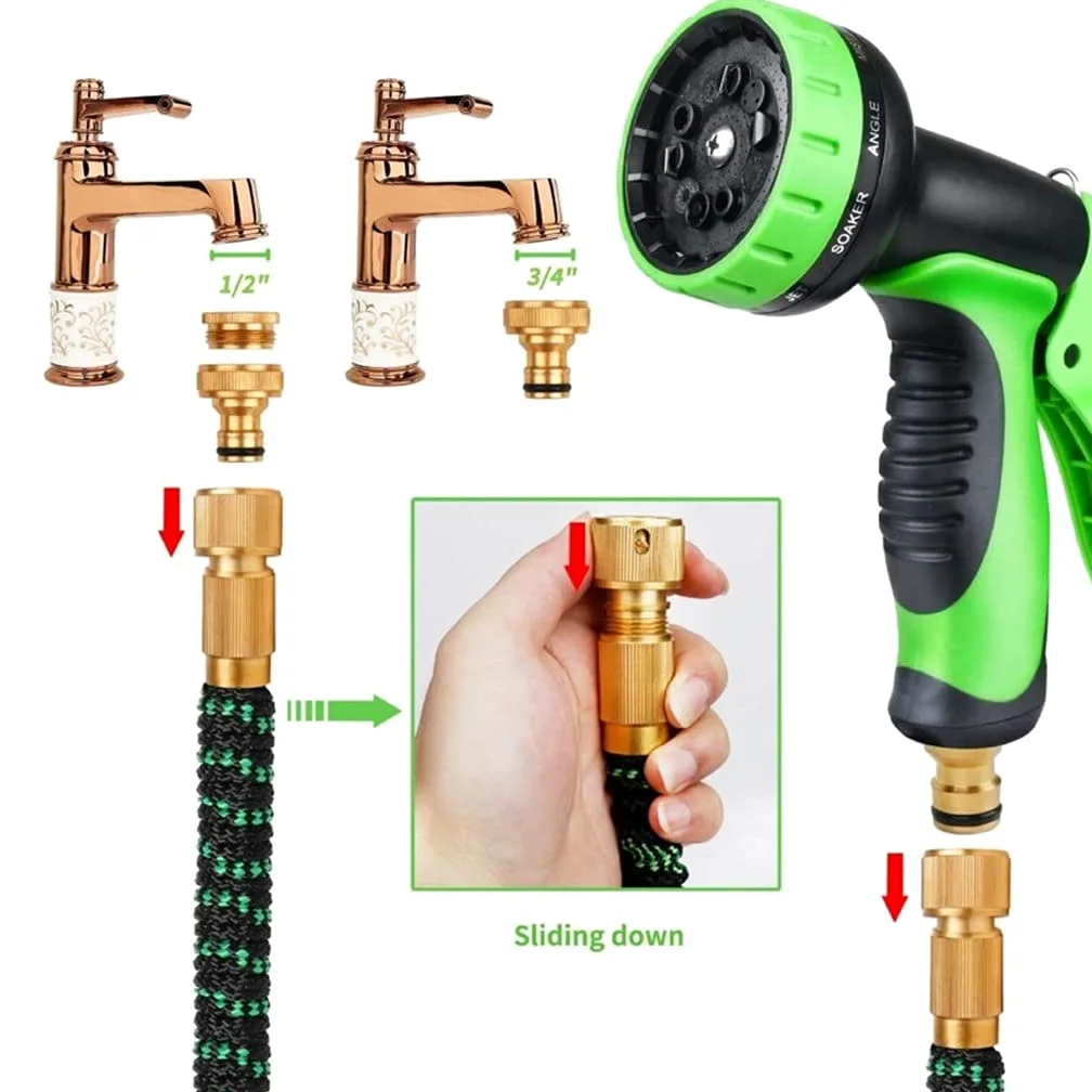 Manguera de jardín Expandible Alta presión Lavado de Autos de plástico Manguera de Agua Flexible mágica con Pistola de pulverización (Color : 25FT)