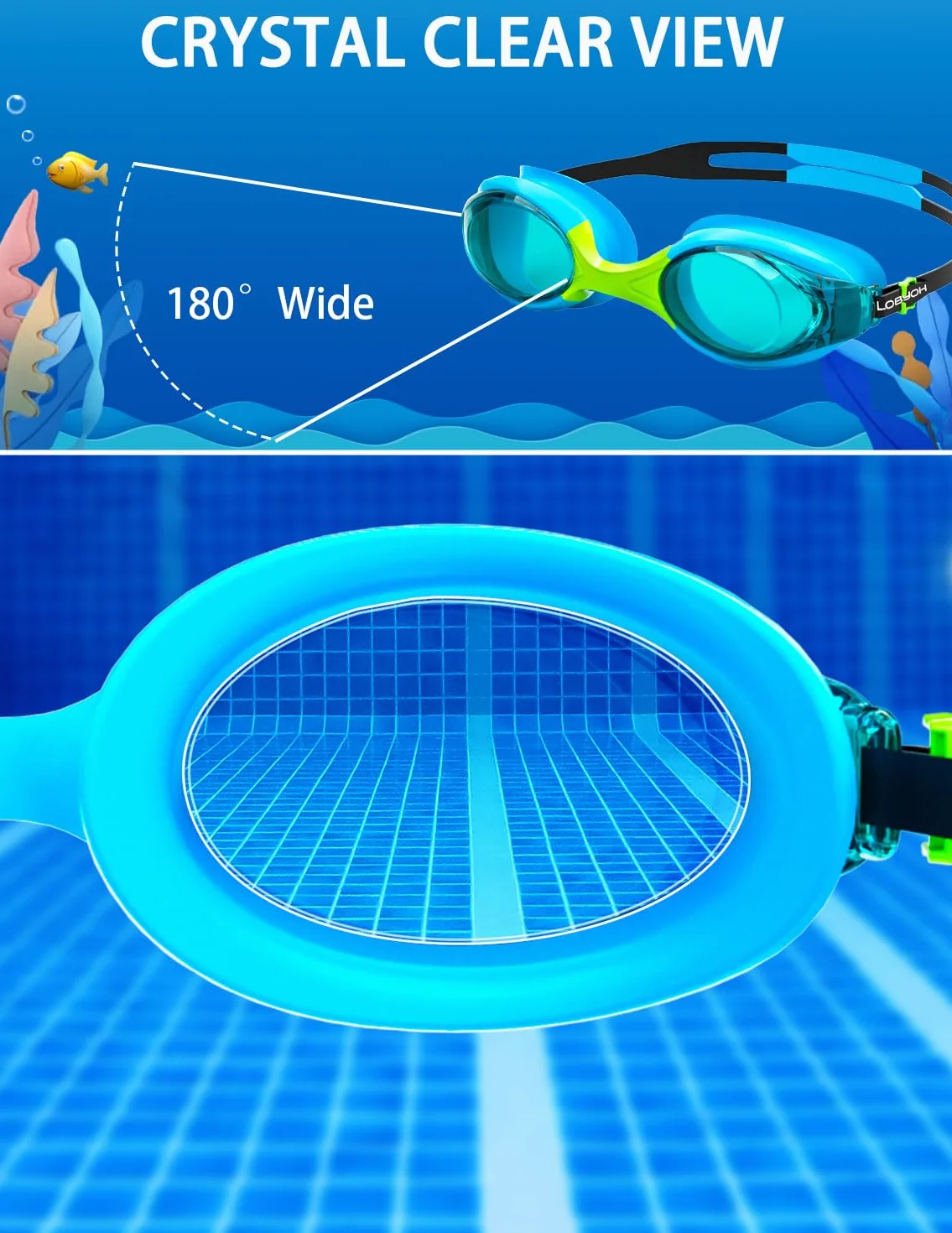 Lobyoh Gafas Natación para Niños 2 Piezas Antivaho Sin Fugas Visión Clara 3-12 Años